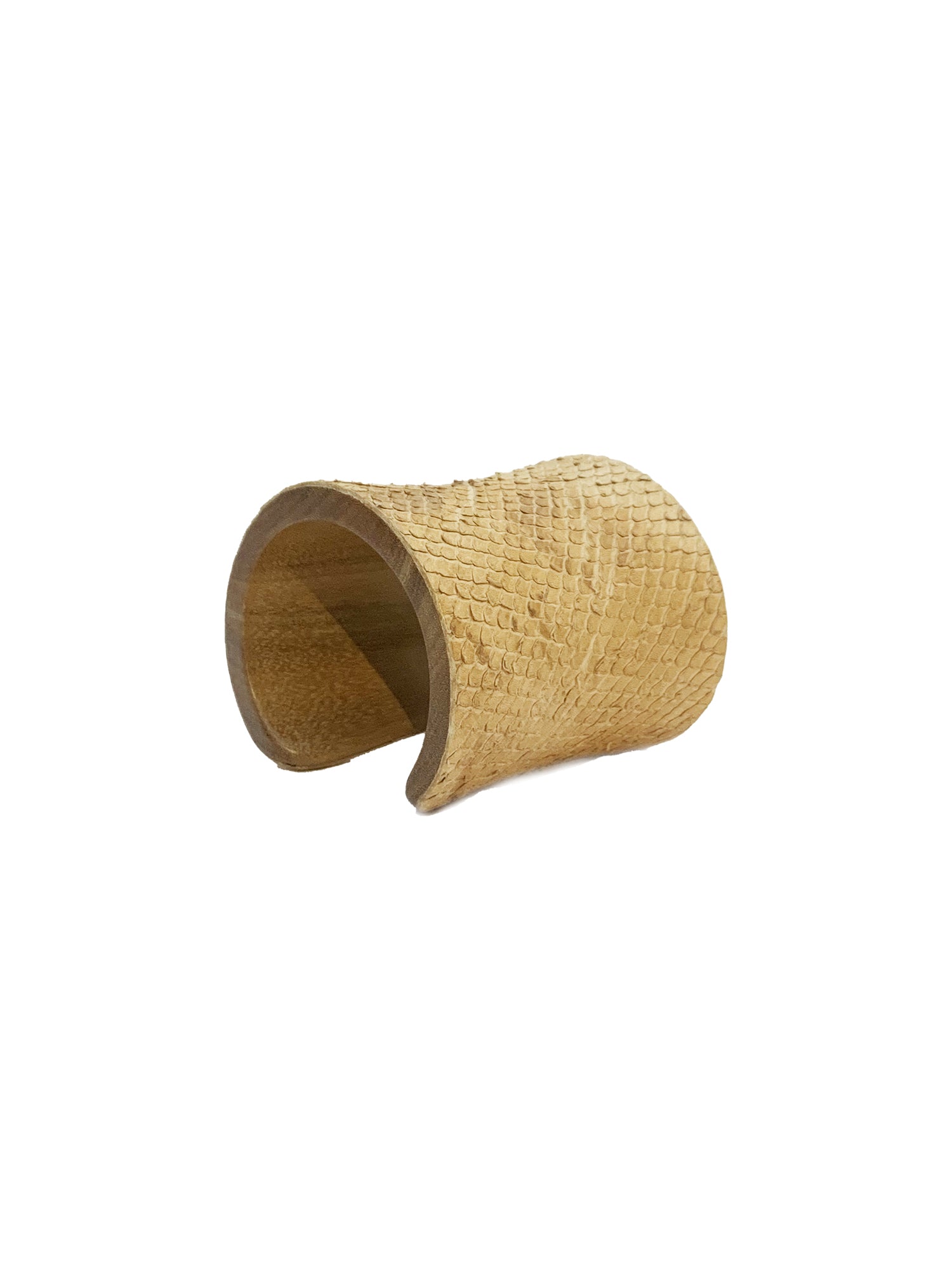 Leather & Blond Wood Cuff Bracelet - Tan