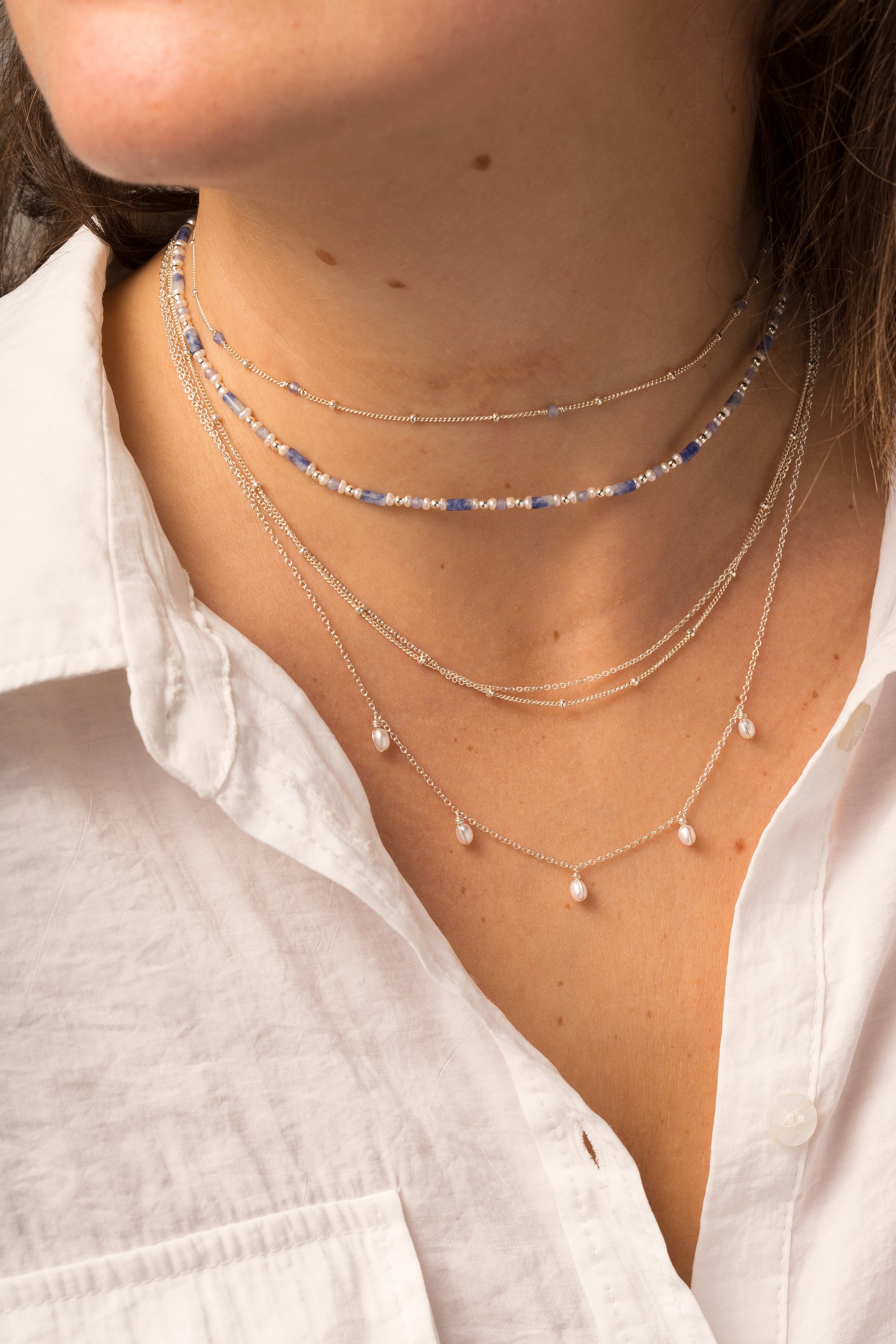 Necklace & Bracelet Lame - Silver & Blue