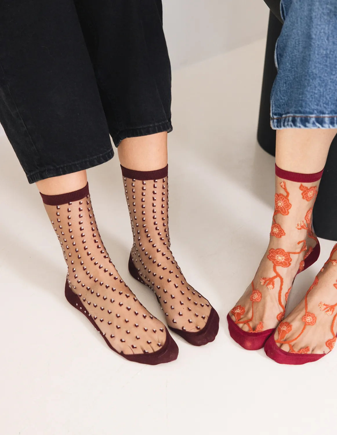 Sheer Graphic Socks — Crescent Dunes Red