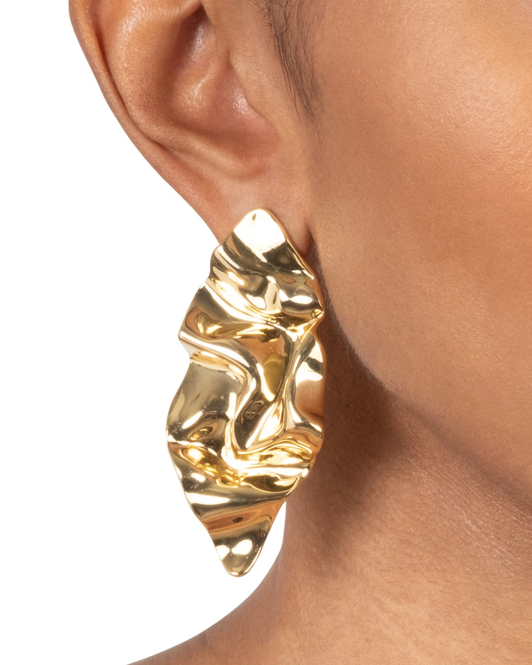 Crumpled Large Post Earring- Gold