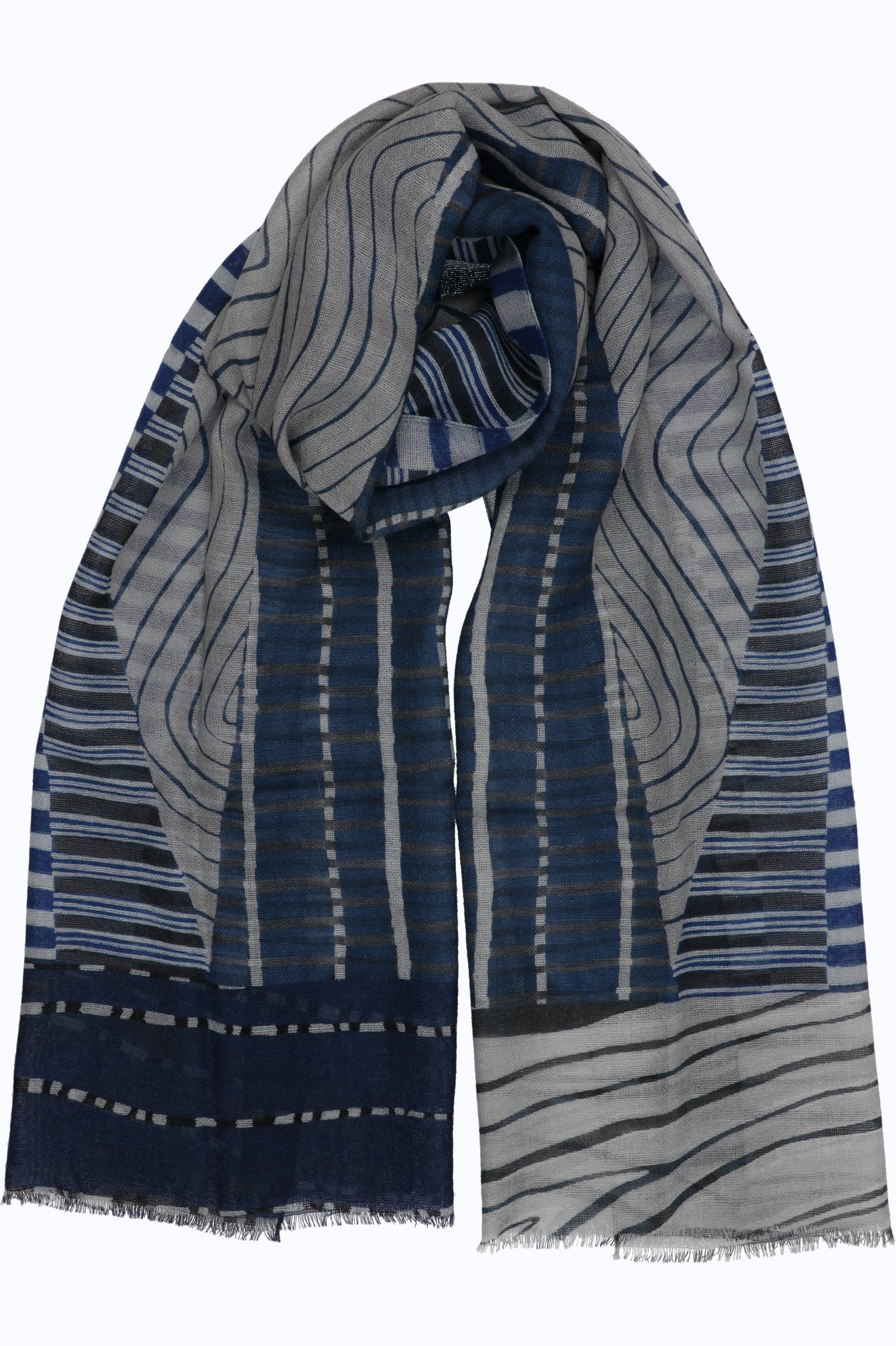 Unisex Graphic Stripe Knit Scarf – 100% Wool