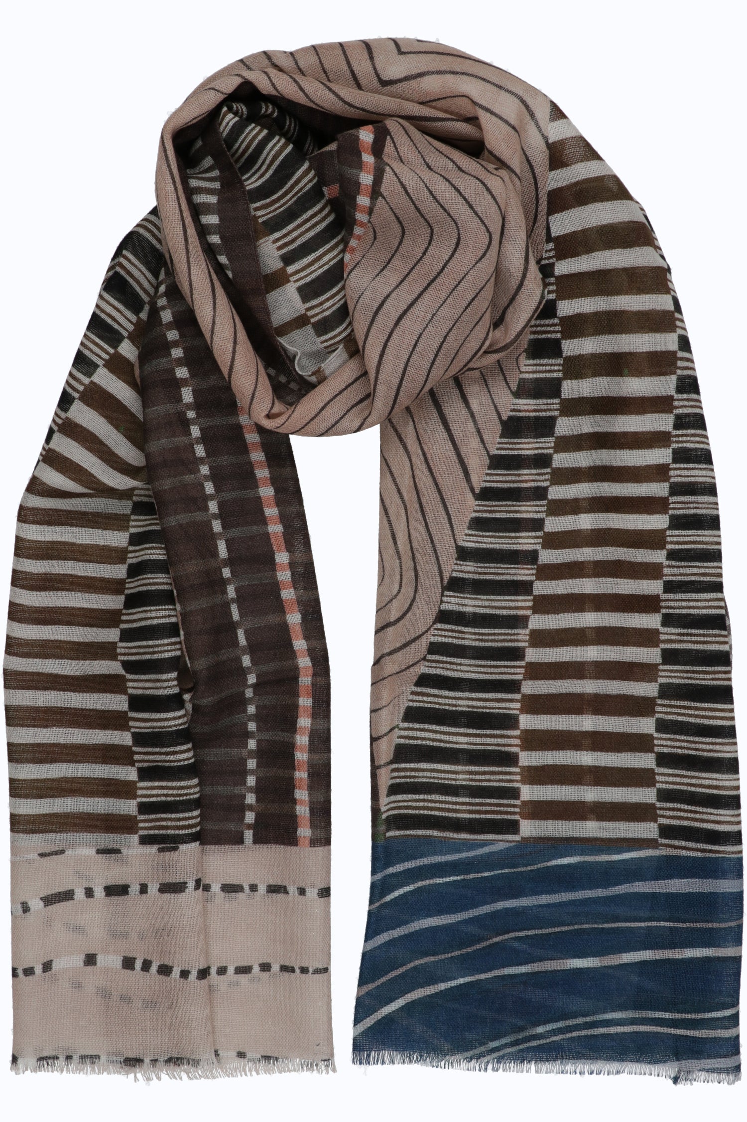 Unisex Graphic Stripe Knit Scarf – 100% Wool