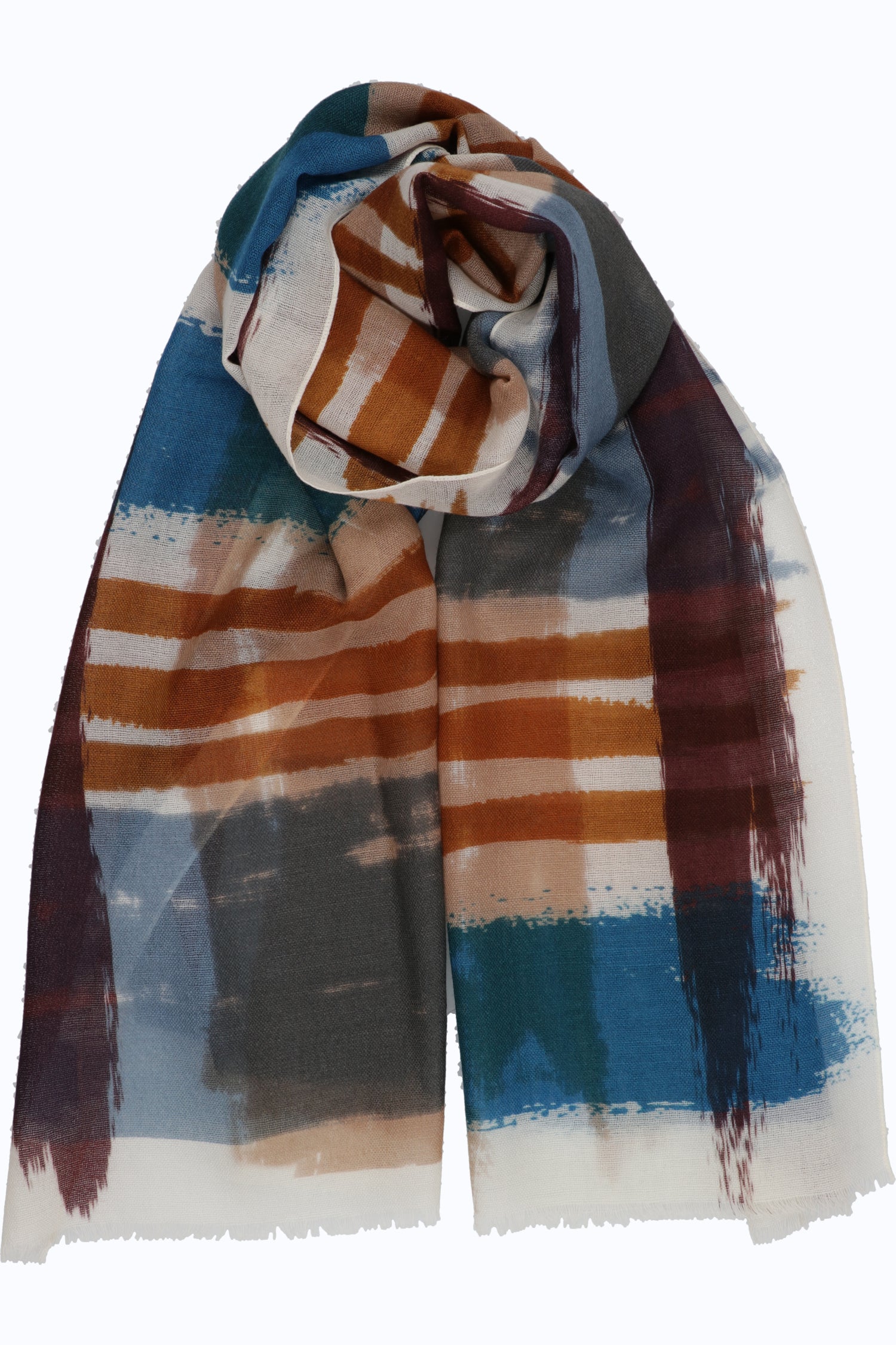 Unisex Checked Knit Wool Scarf – Hand-Painted Effect