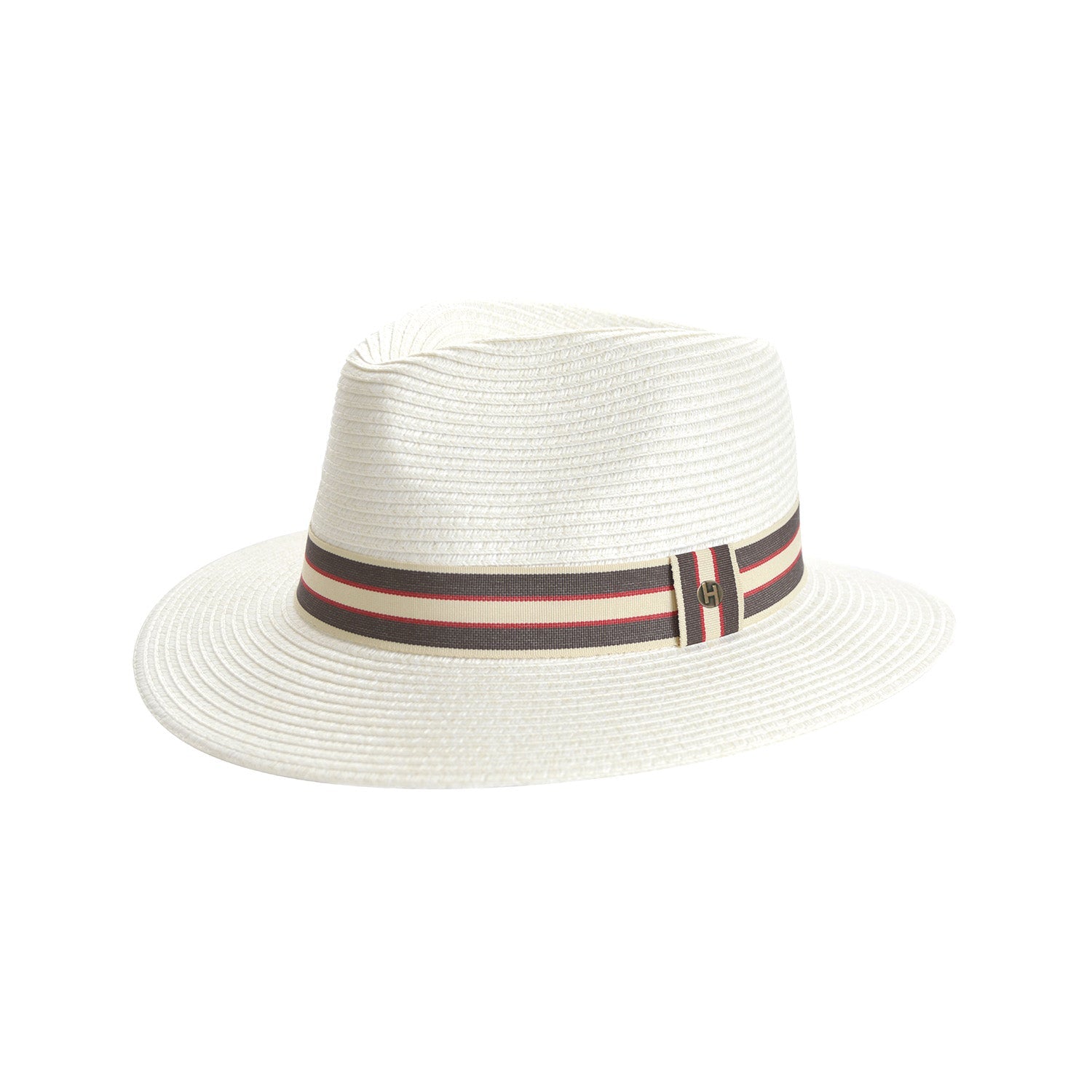 Stripe Fedora - Ivory/Taupe/Red