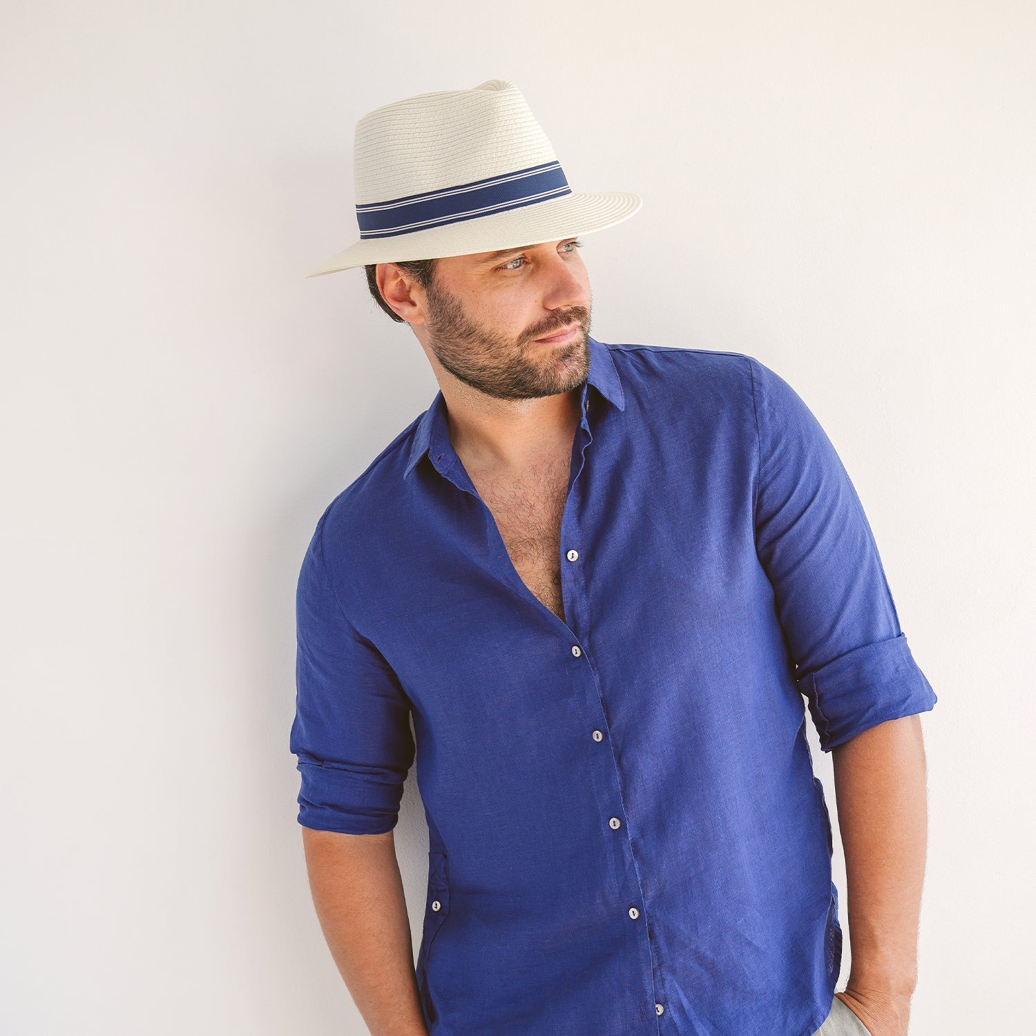 Stripe Fedora - Ivory/Navy/White