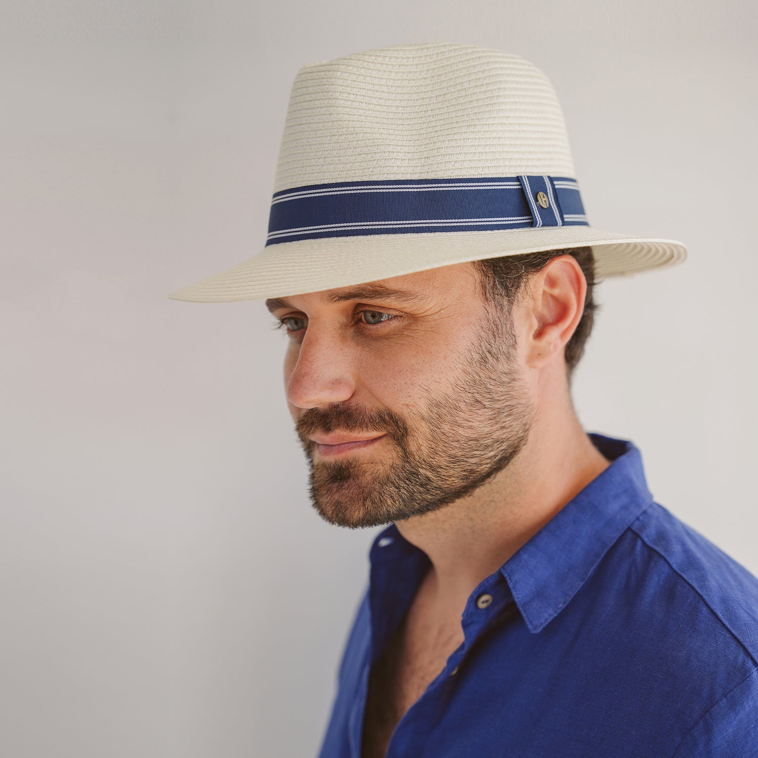 Stripe Fedora - Ivory/Navy/White