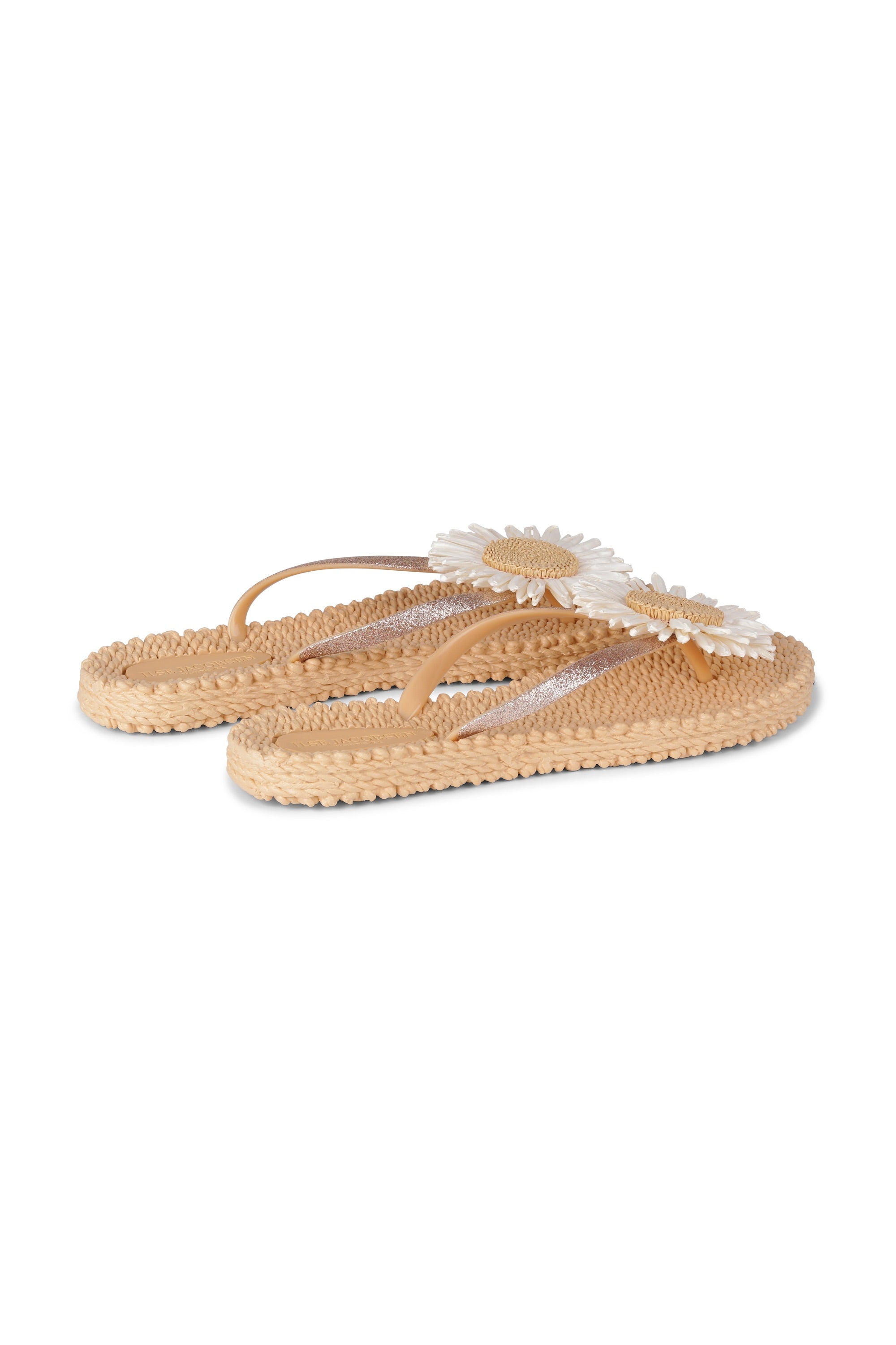 Flip Flop With Flower - Beige