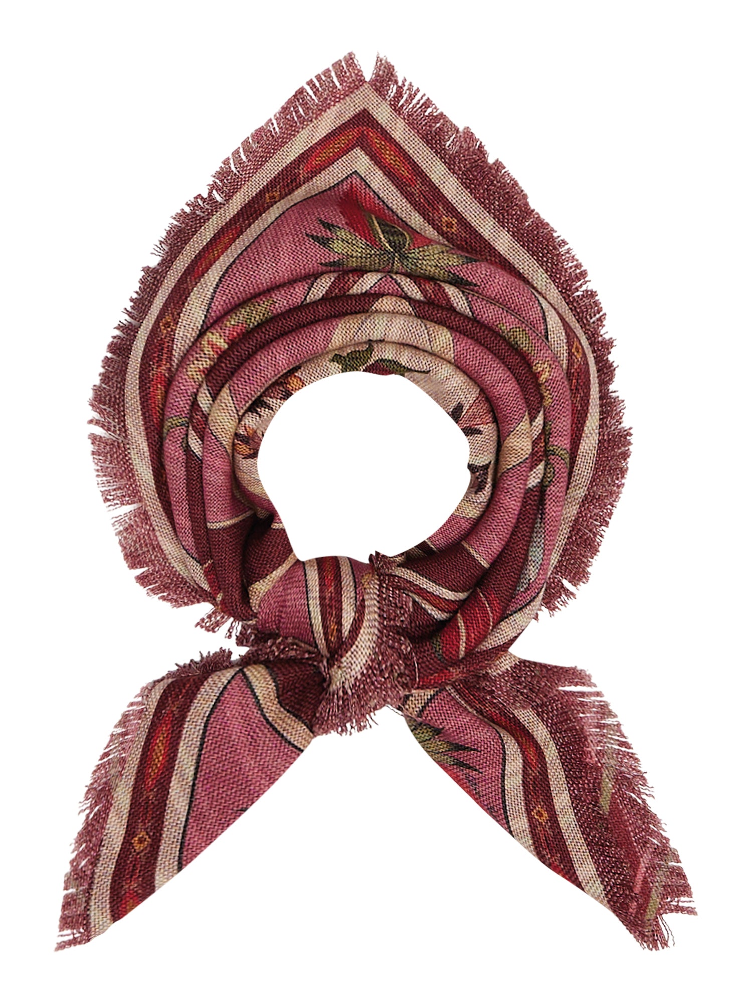 Wool-Silk Banada Stripes And Flowers Print