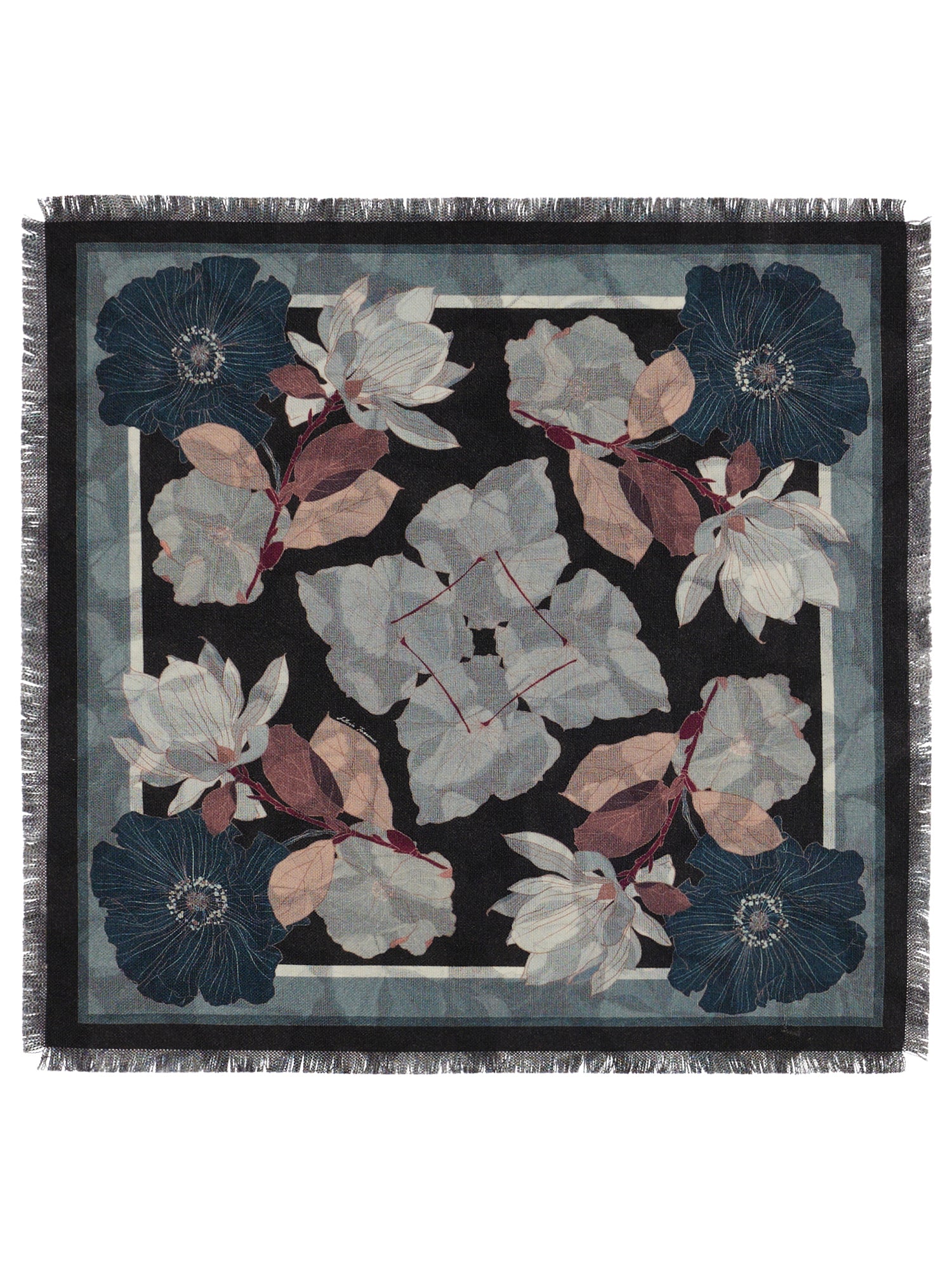 Wool-Silk  Bandana Scarf Magnolia Print