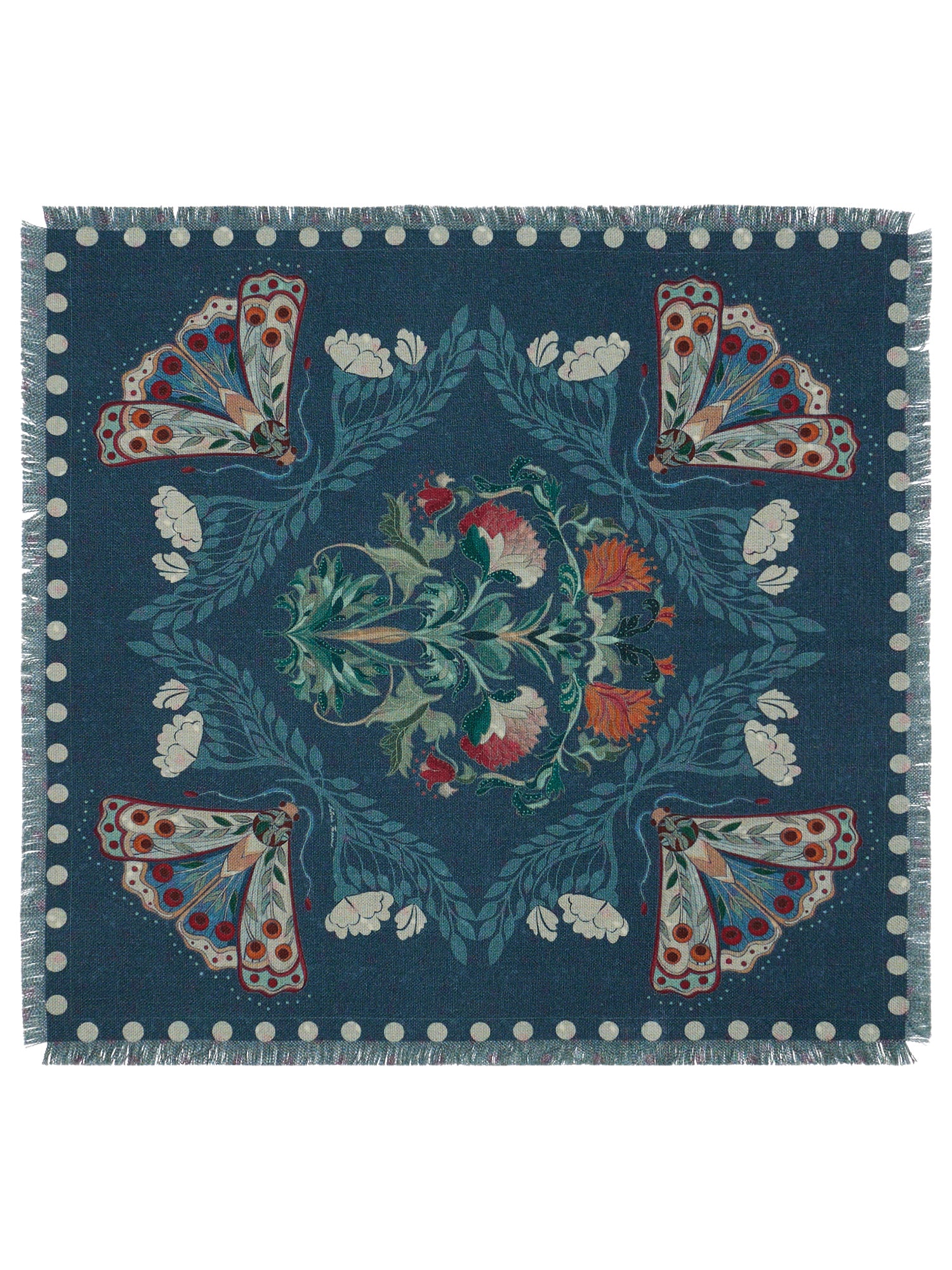 Wool-Silk Bandana Scarf Moth print