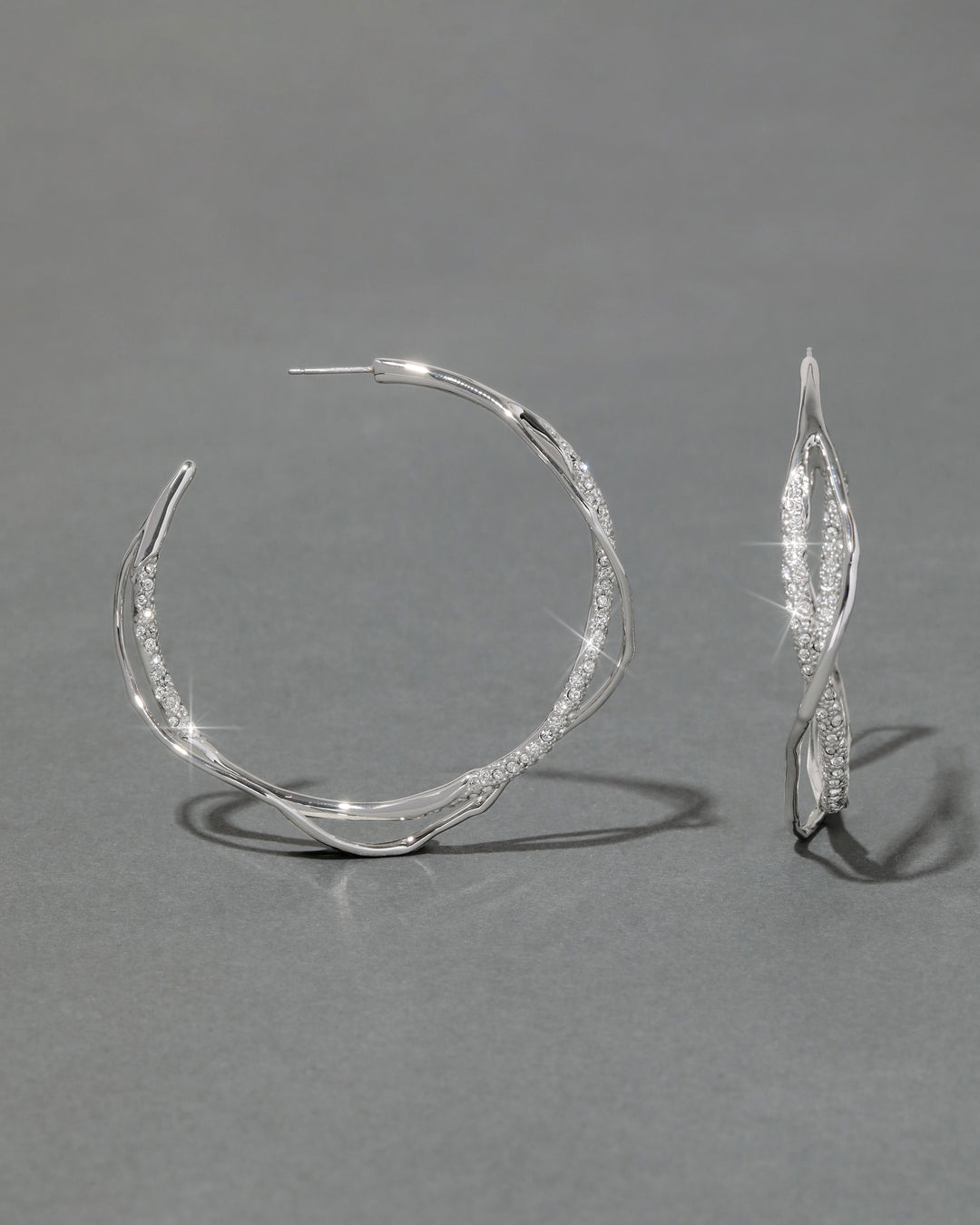 Intertwined Silver Pave Hoop Earring