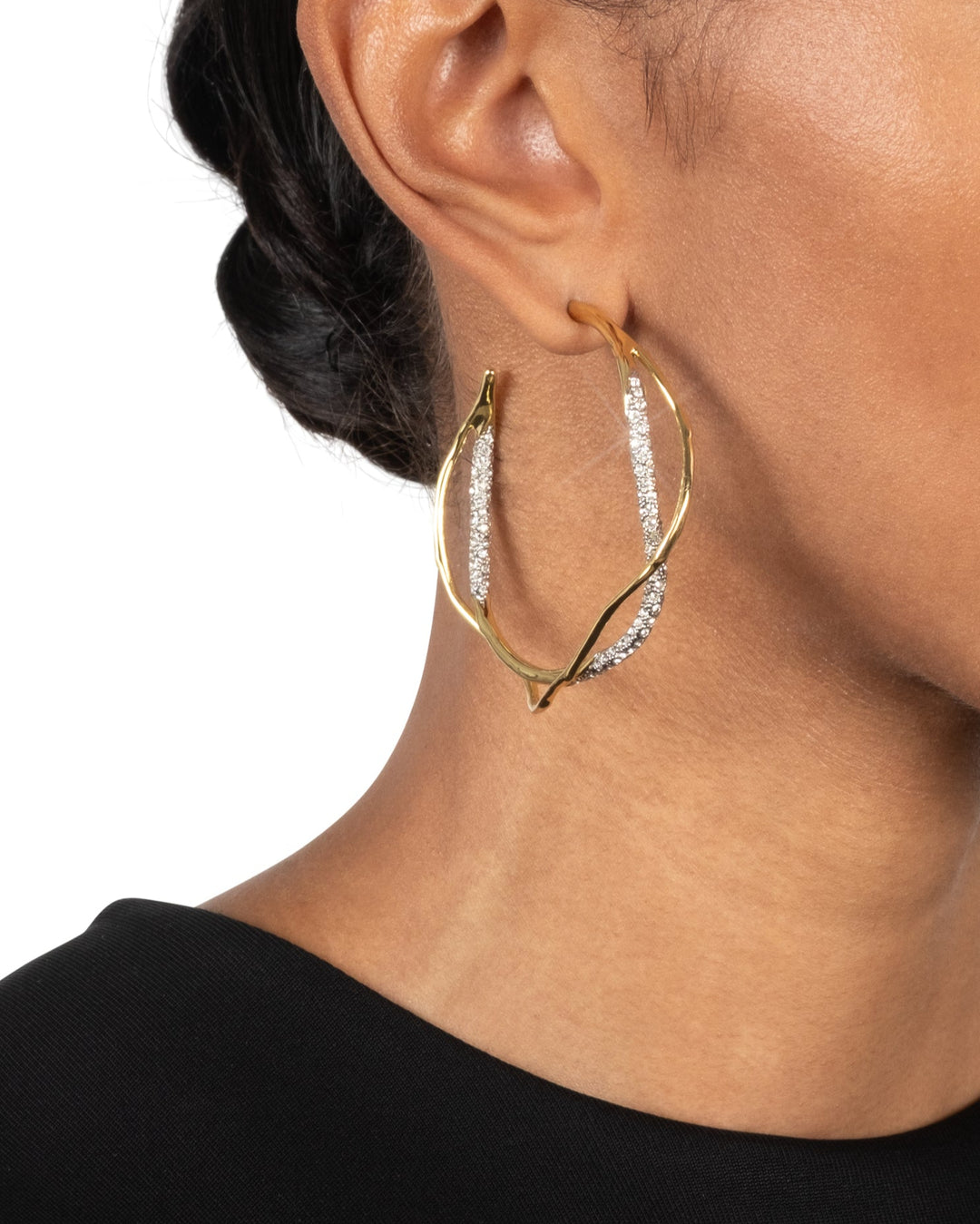 Intertwined Gold Two Tone Pave Hoop Earring