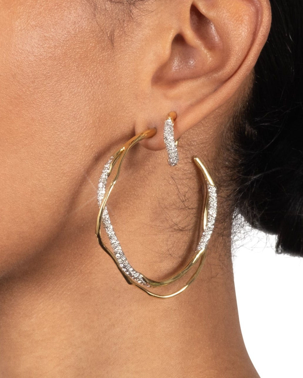 Intertwined Gold Two Tone Pave Hoop Earring
