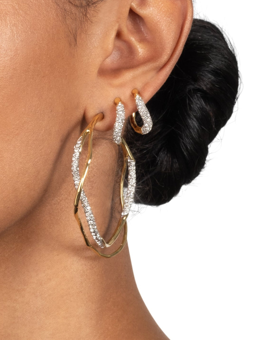 Intertwined Gold Two Tone Pave Hoop Earring