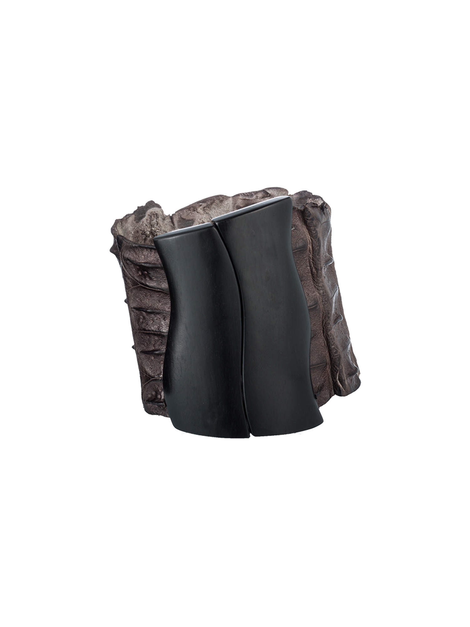 Large Skin Cuff Bracelet with Magnetic Wood Closure - Brown