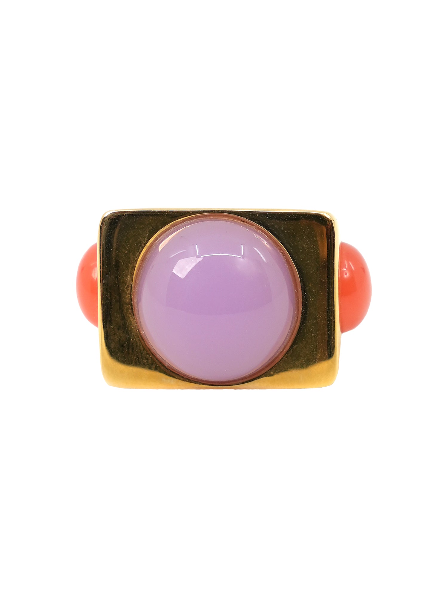 Rectangular Gold Ring - Resin Cabochons - Mulled Grape / Orange