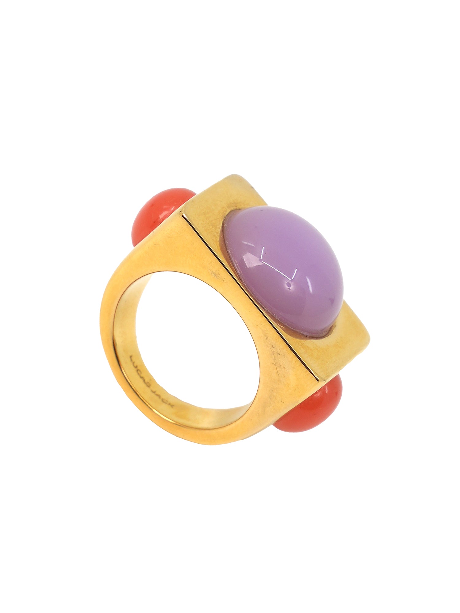 Rectangular Gold Ring - Resin Cabochons - Mulled Grape / Orange