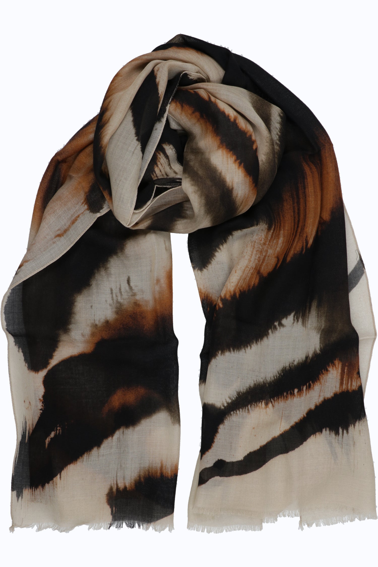 Printed Wool-Silk Stole with Bold Chevron Motif — 90x200 cm