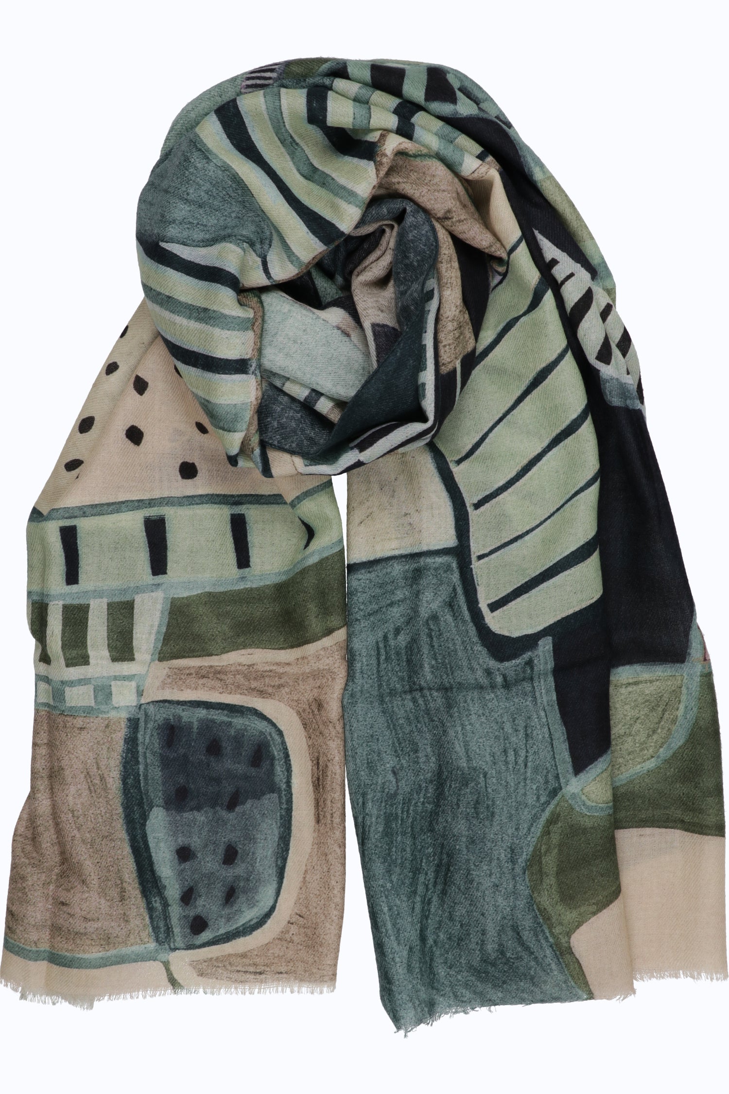 Lightweight Wool Twill Scarf with Abstract Print — 90x200 cm