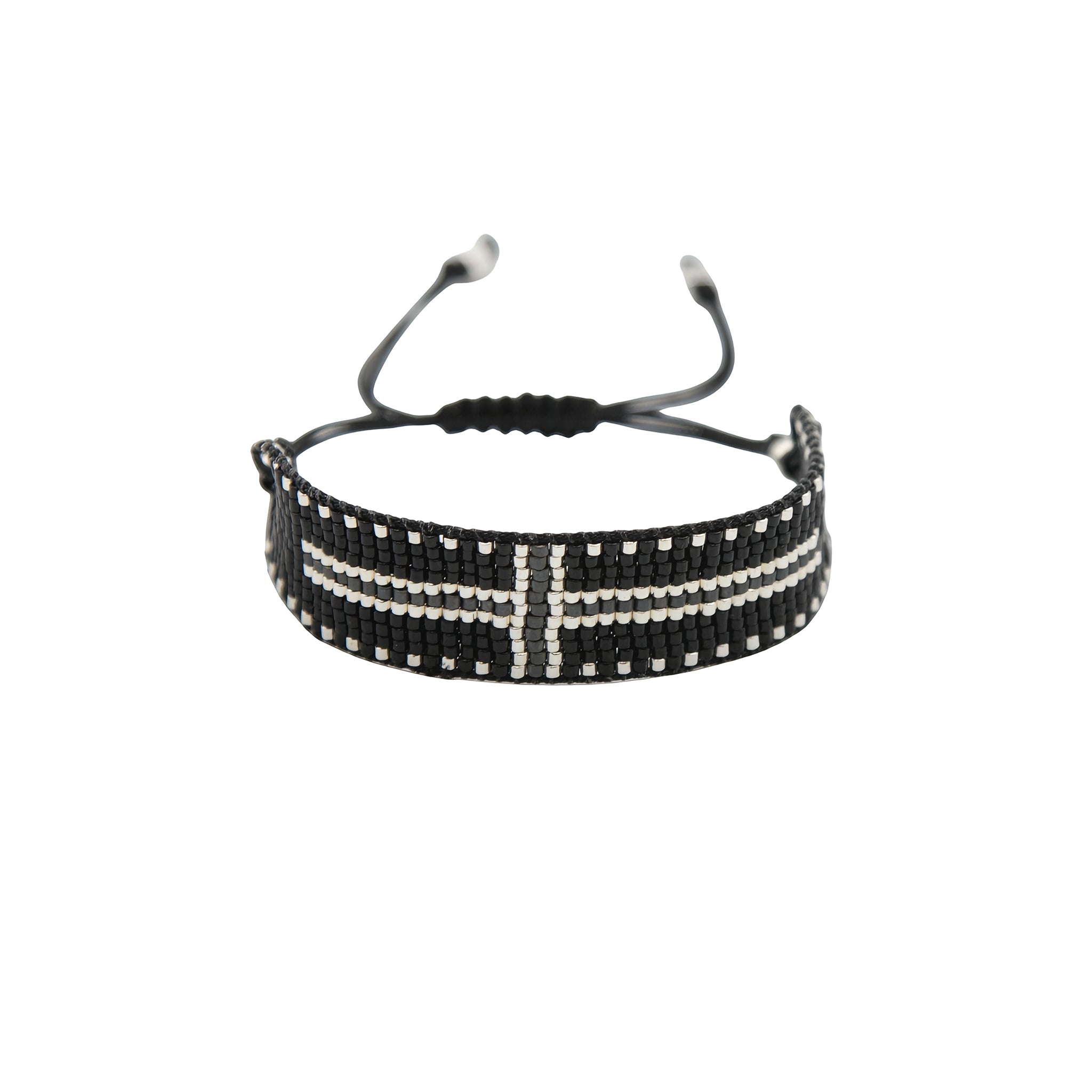 Loom Bracelet 11series Black With Silver Cross