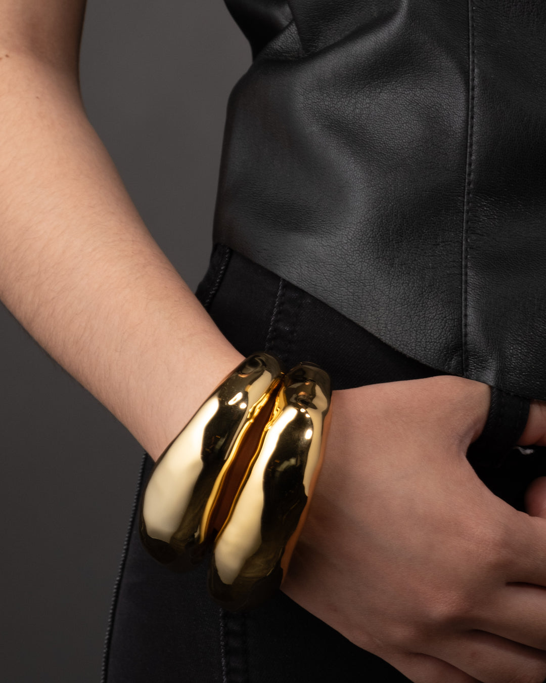 Large Molten Hinged Cuff- Gold