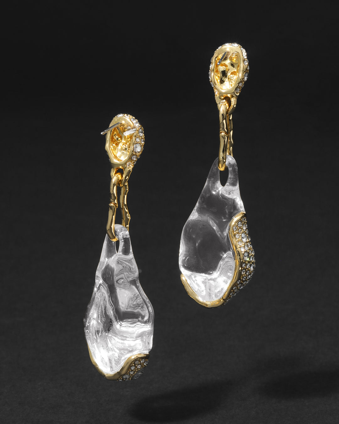 Liquid Lucite Crystal Pave Pebble Drop Earring