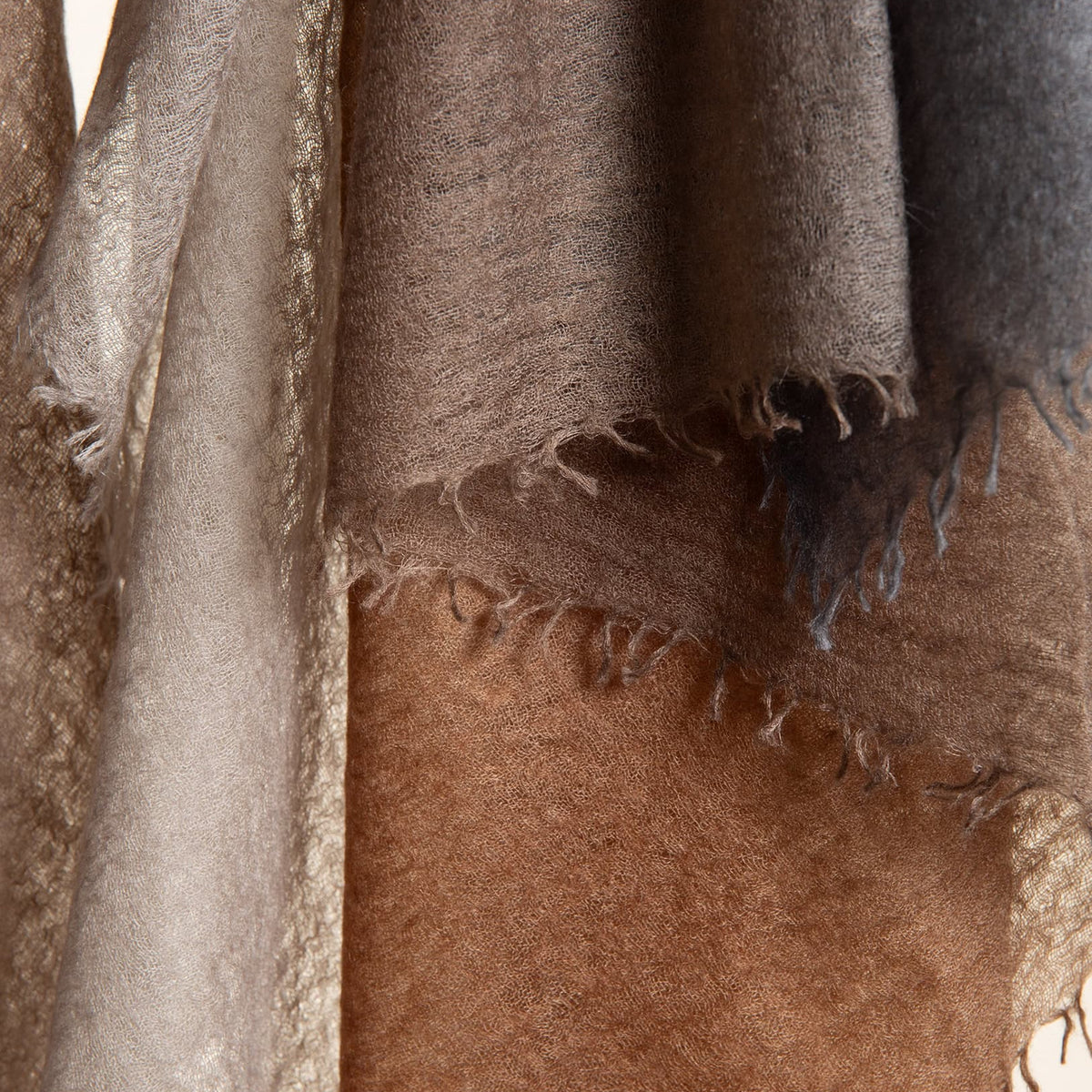 Souffle Semi-Felted Cashmere Shawl Degrade Greys & Browns