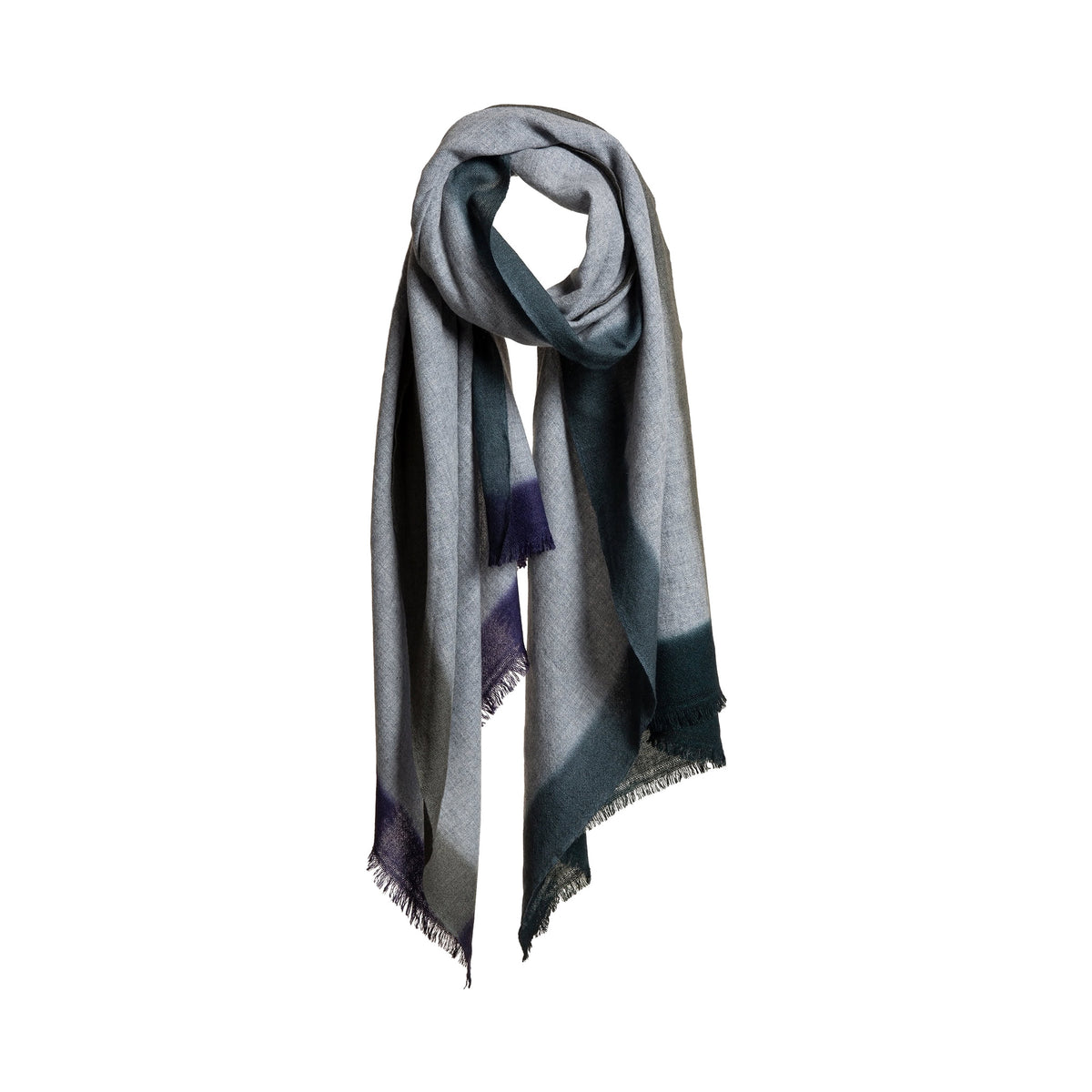 Mirror Melange Cashmere Shawl Dip DyeMedium Grey & Blues