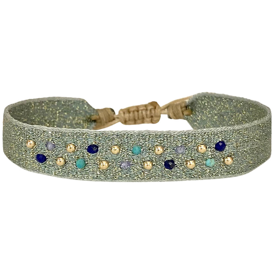 Paris Handwoven Bracelet Featuring Gemstones and Rose Gold Details in Blue Tones