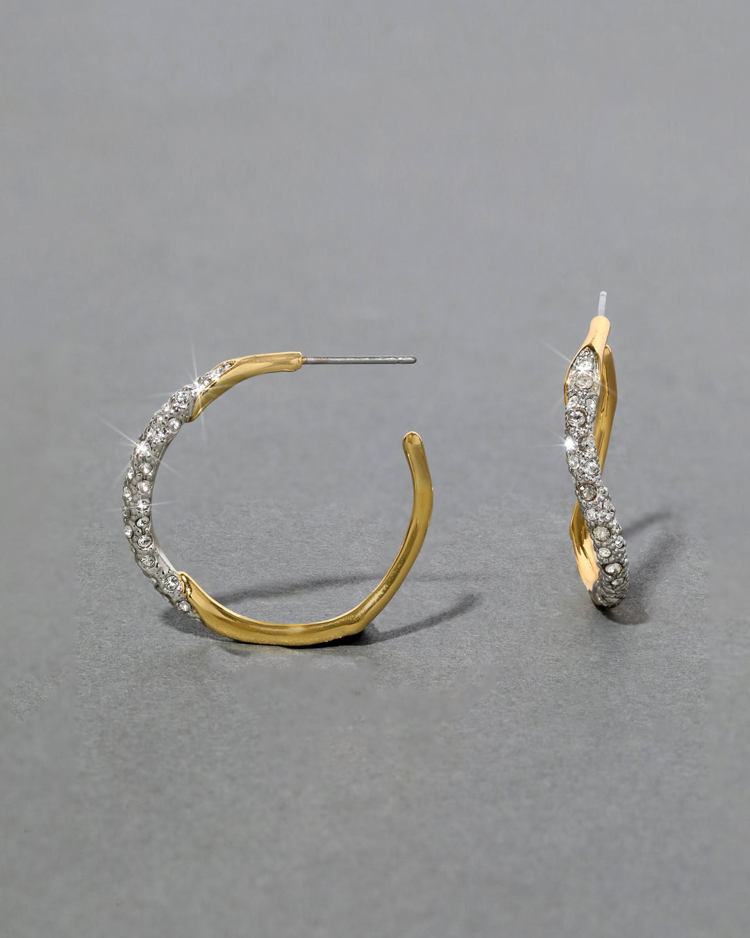 Gold Two Tone Pave Hoop Earring