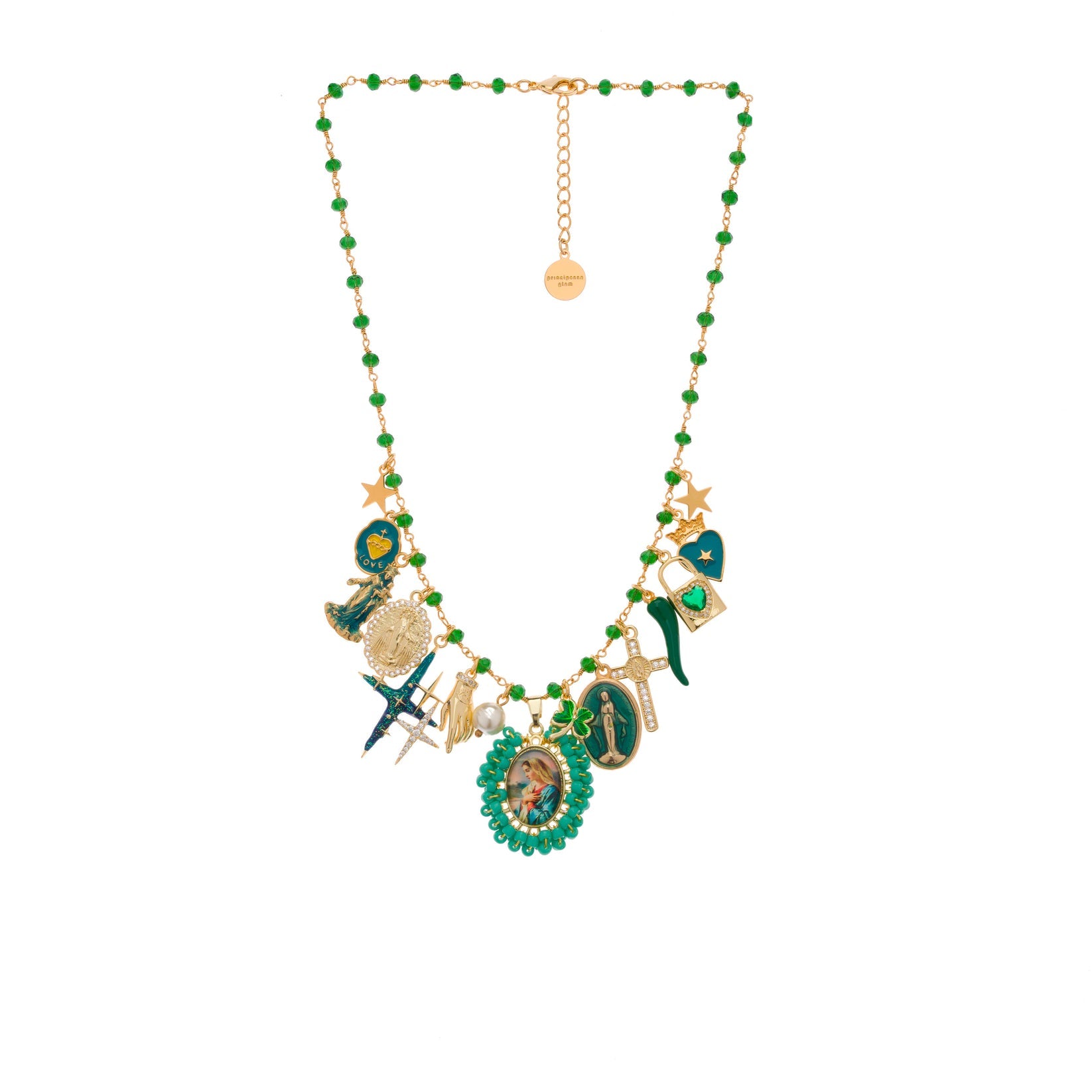 Necklace Holy Mary green Multicharms