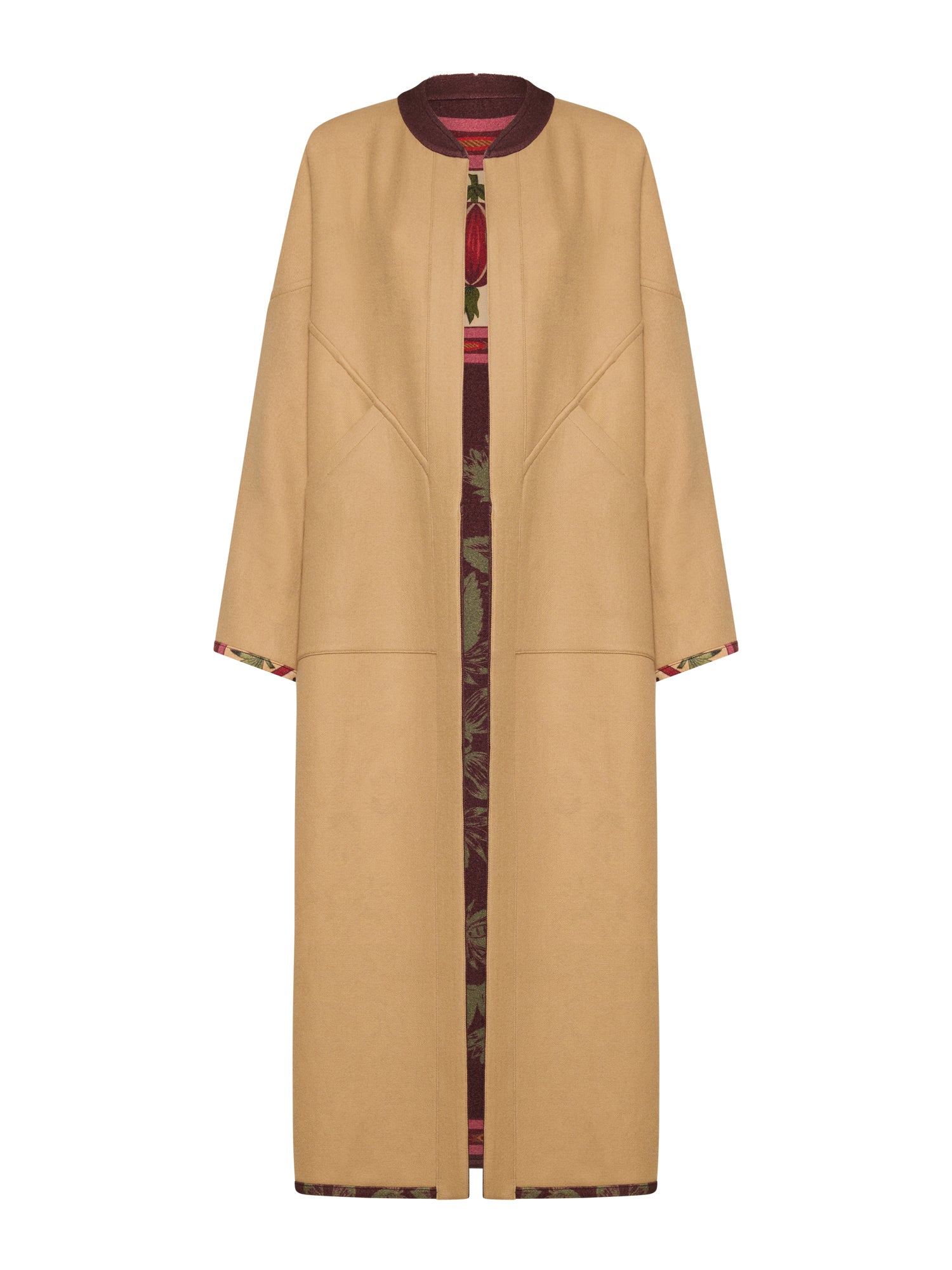 Reversible Jacquard Coat Stripes And Flowers Print