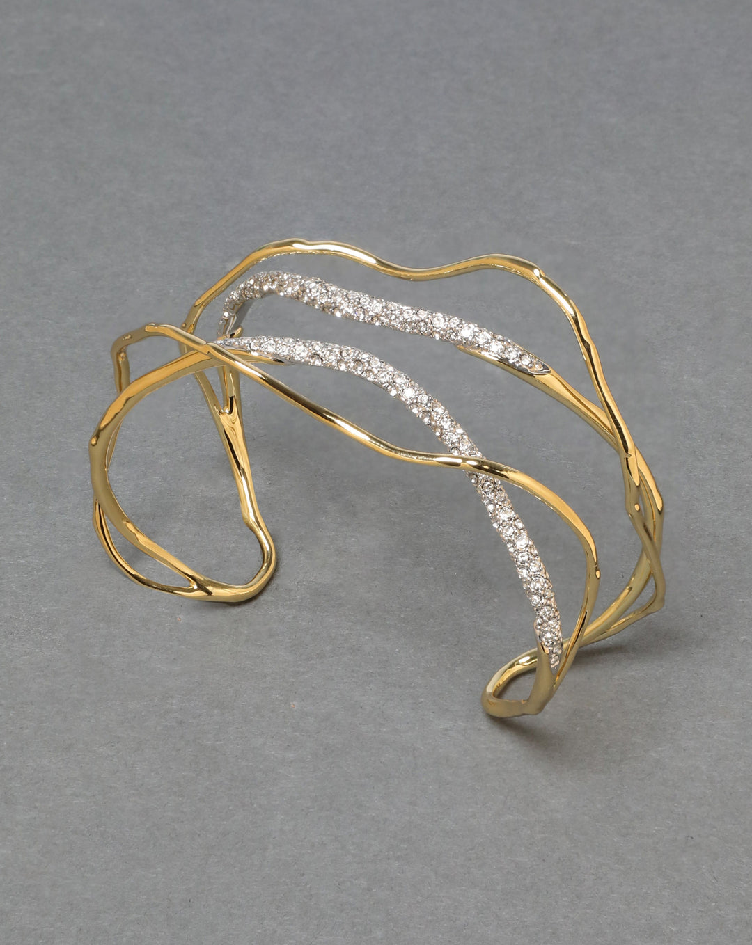 Solanales Gold Crystal Intertwined Cuff Bracelet