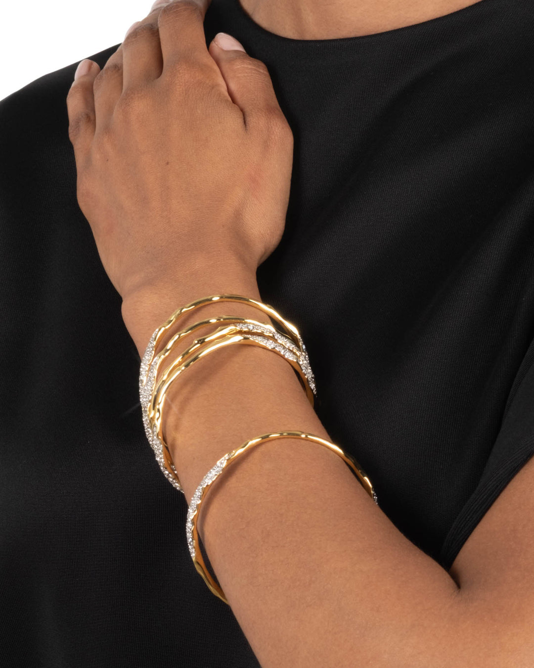 Solanales Gold Crystal Skinny Bangle Bracelet
