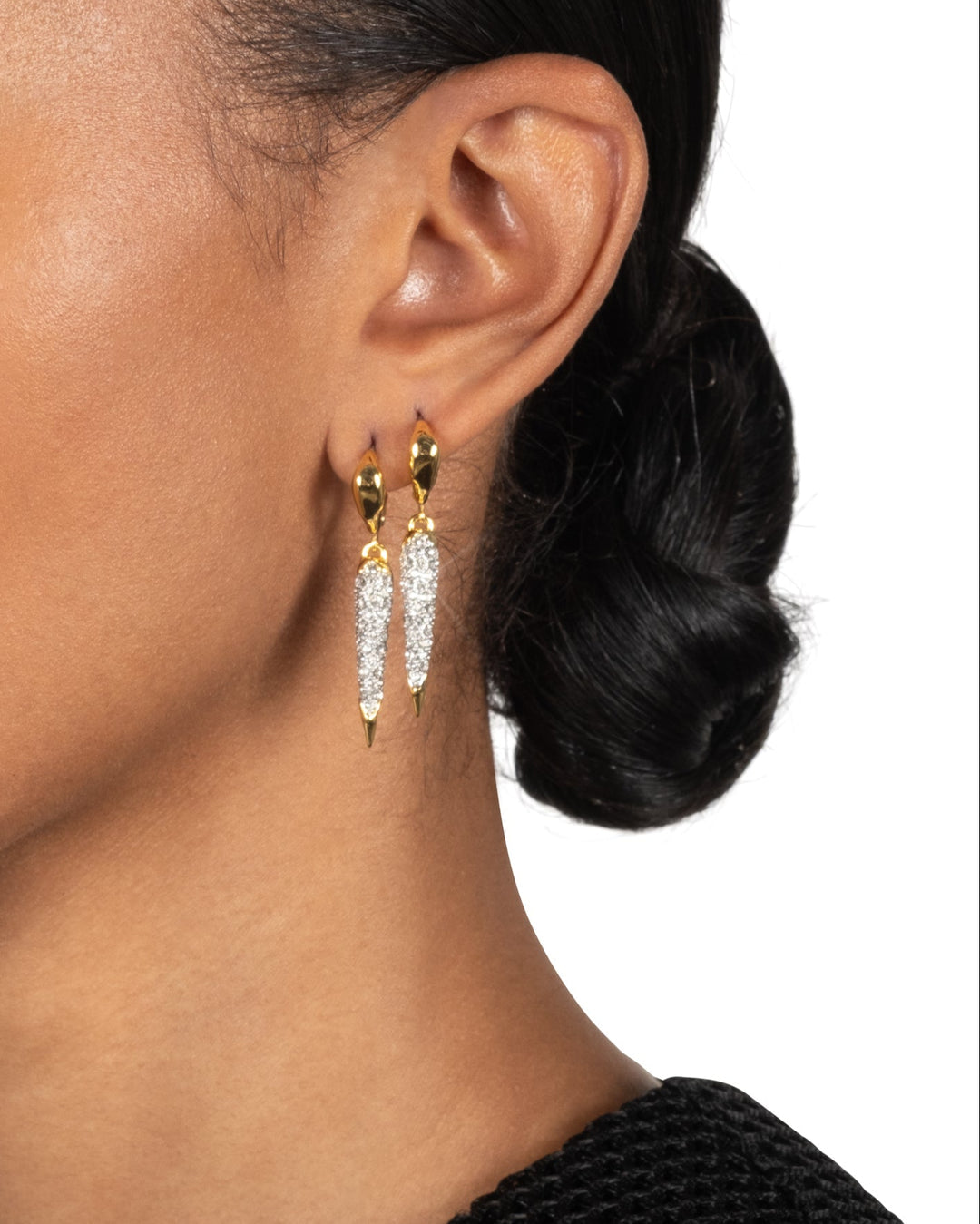 Solanales Gold Crystal Spear Leverback Earring