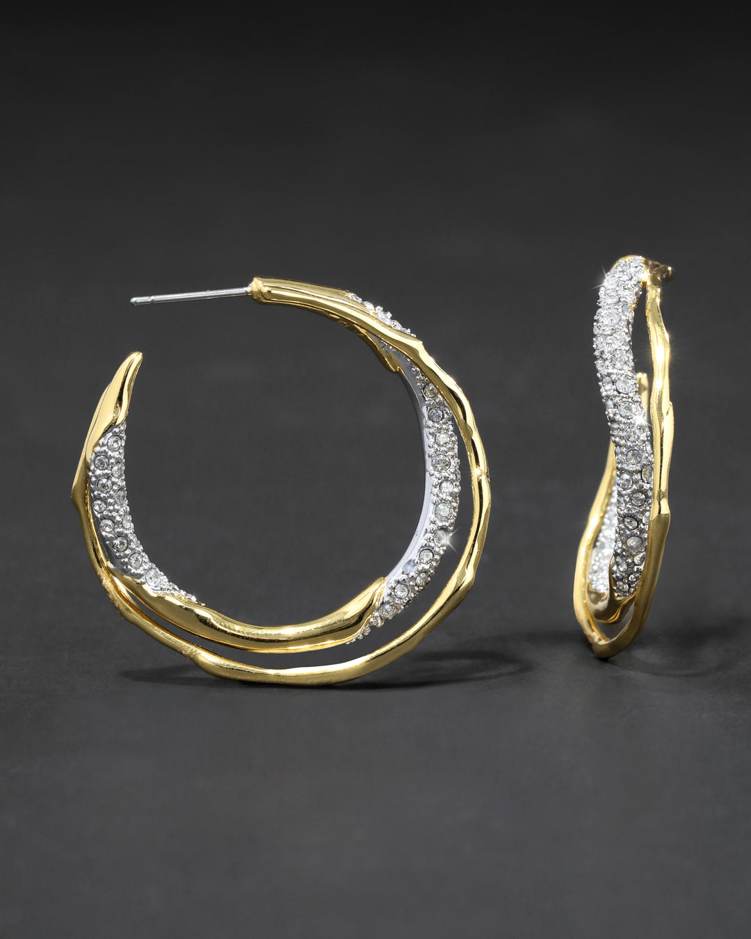 Solanales Gold Crystal Twist Hoop Earring
