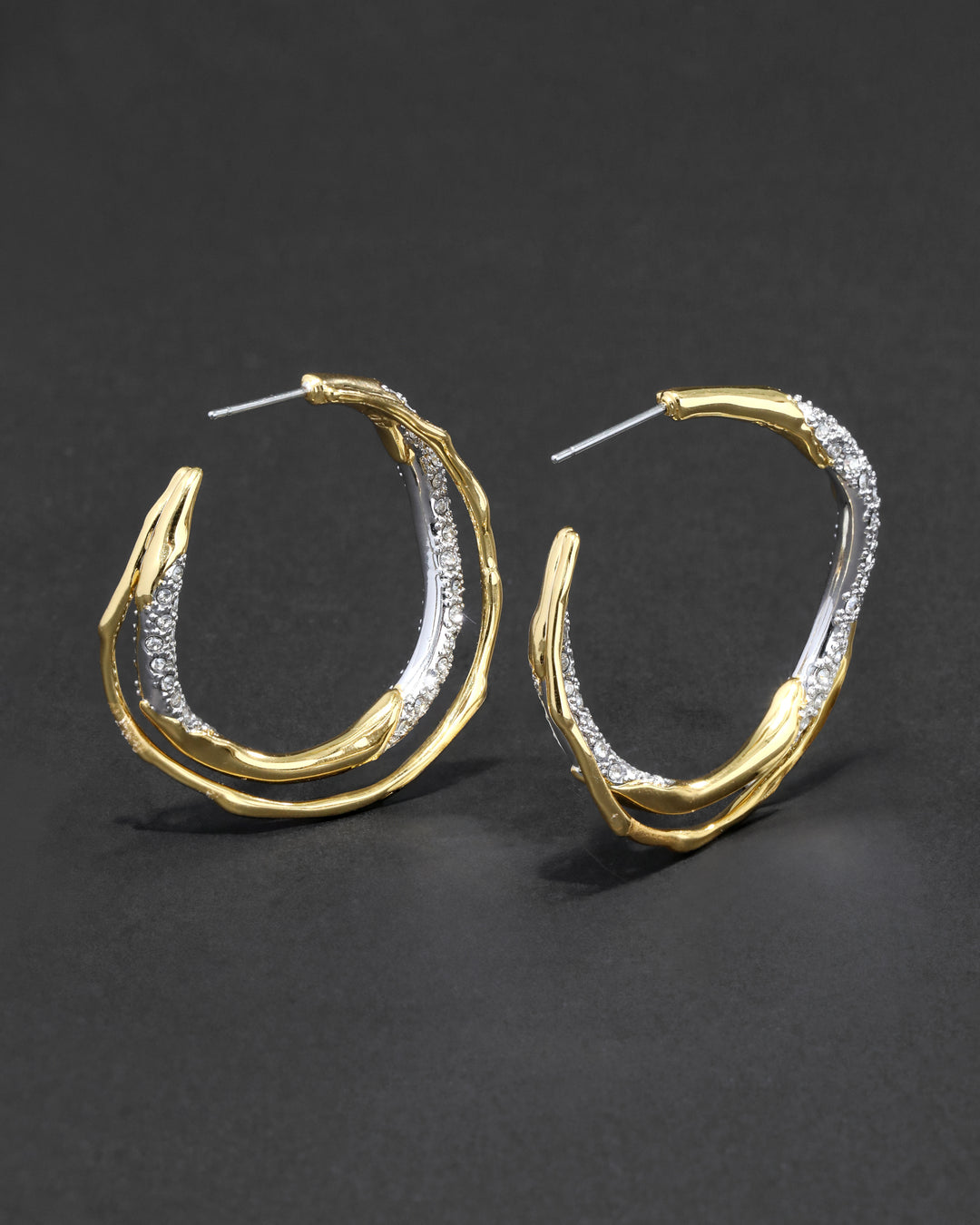 Solanales Gold Crystal Twist Hoop Earring