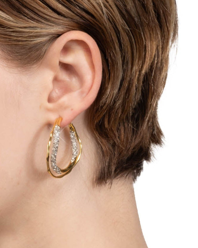 Solanales Gold Crystal Twist Hoop Earring