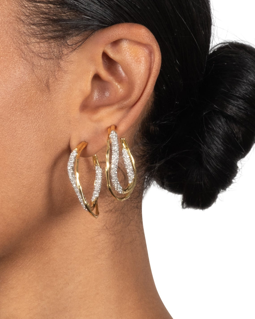 Solanales Gold Crystal Twist Hoop Earring