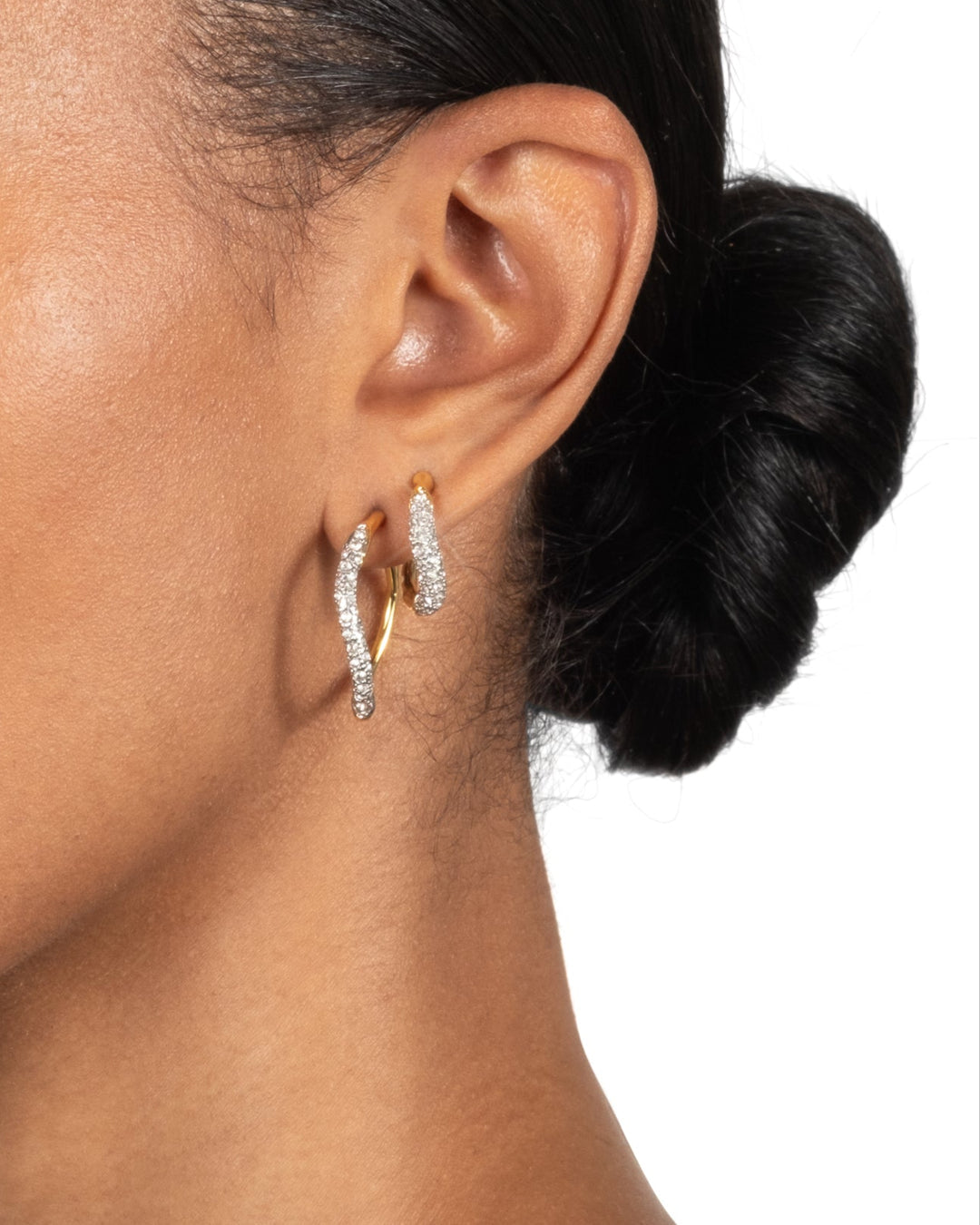 Solanales Gold Crystal Twist Mini Hoop Earring