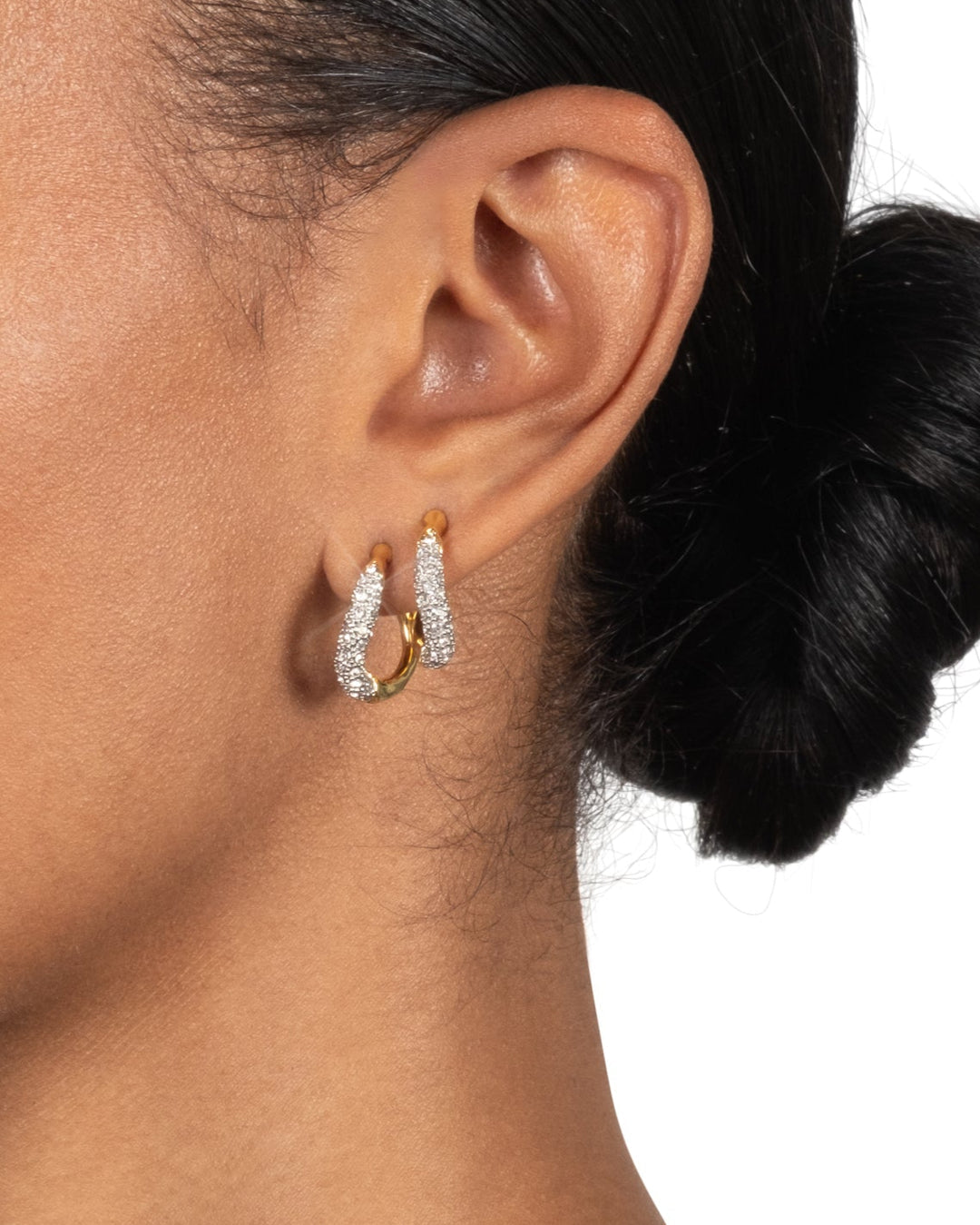 Solanales Gold Crystal Twist Mini Hoop Earring