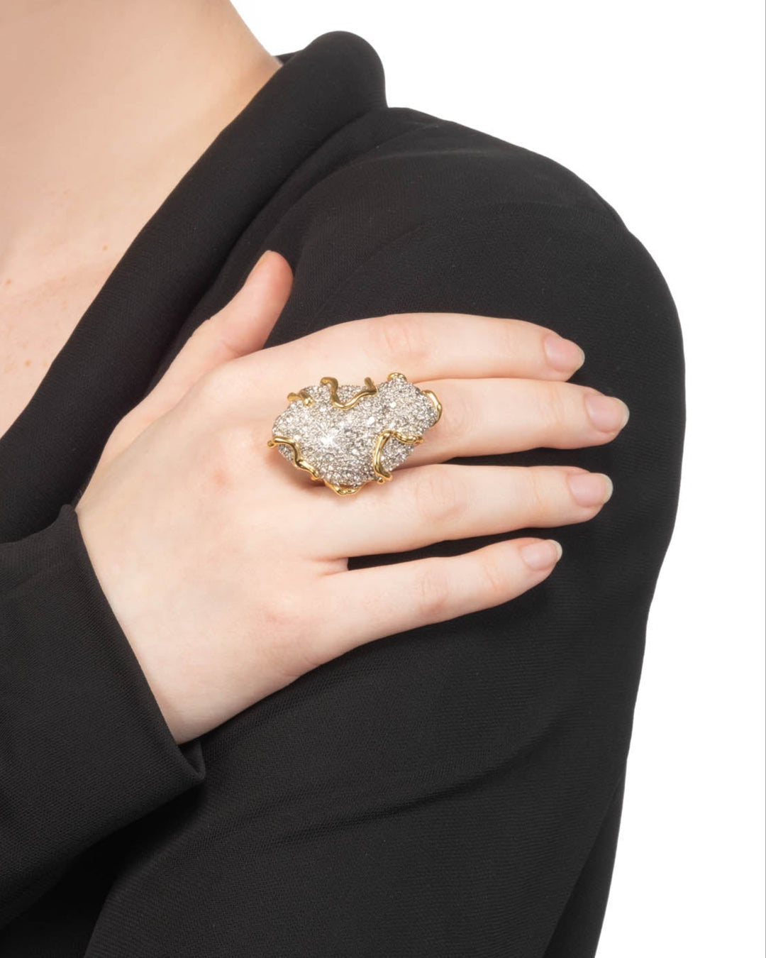 Solanales Large Crystal Pave Geode Ring