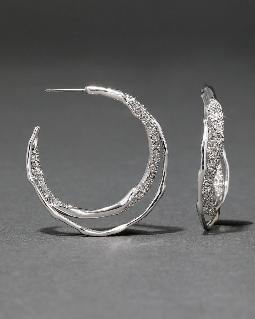 Solanales Silver Crystal Twist Hoop Earring