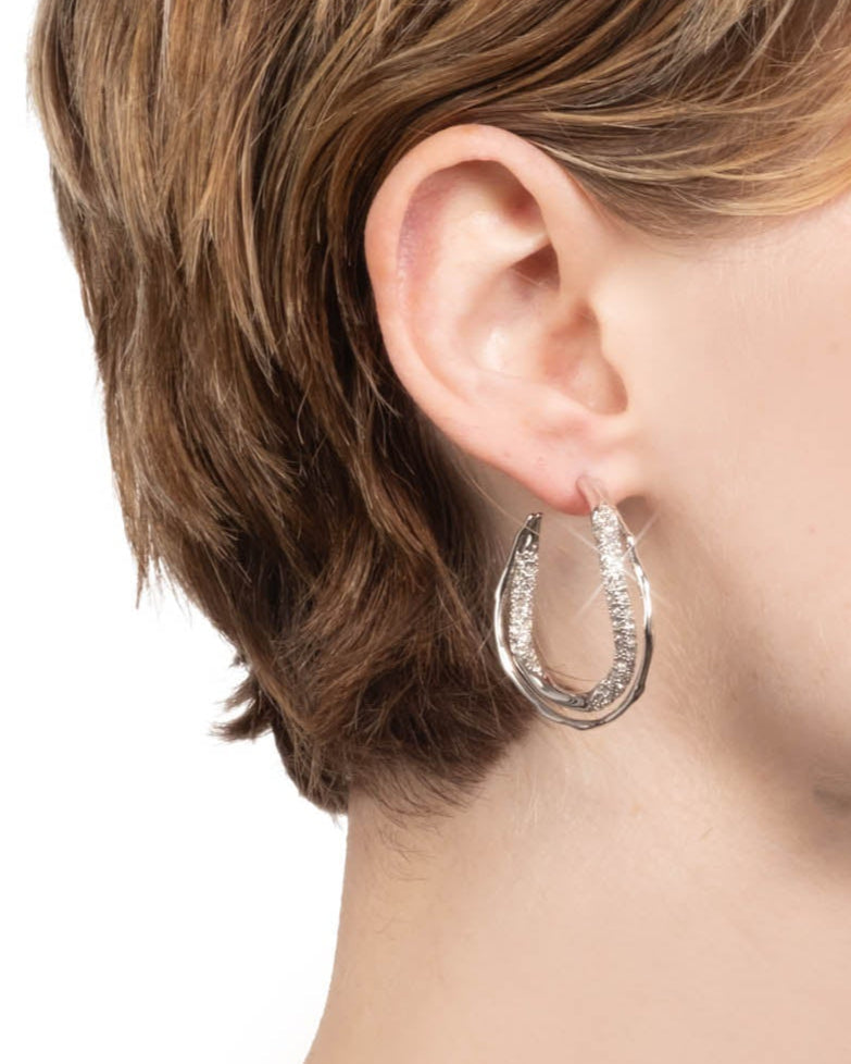 Solanales Silver Crystal Twist Hoop Earring