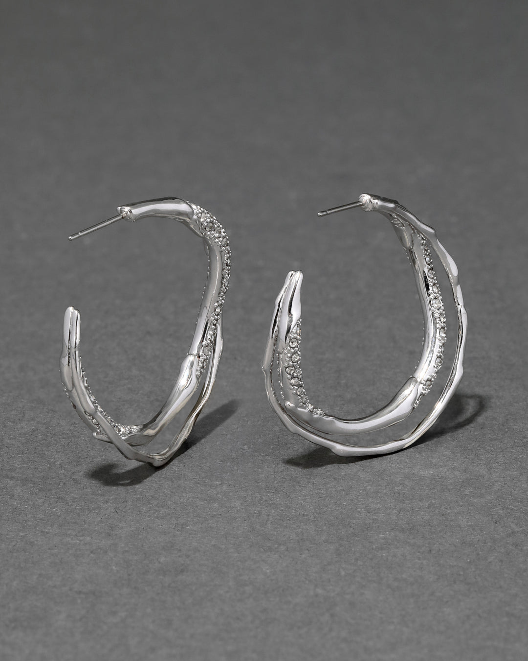 Solanales Silver Crystal Twist Hoop Earring