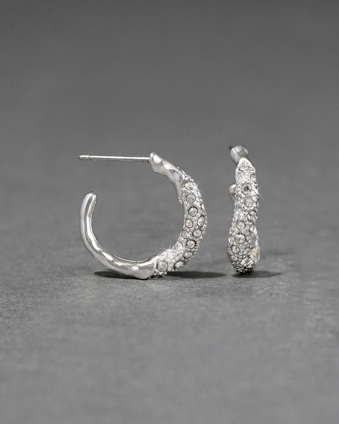 Solanales Silver Crystal Twist Mini Hoop Earring