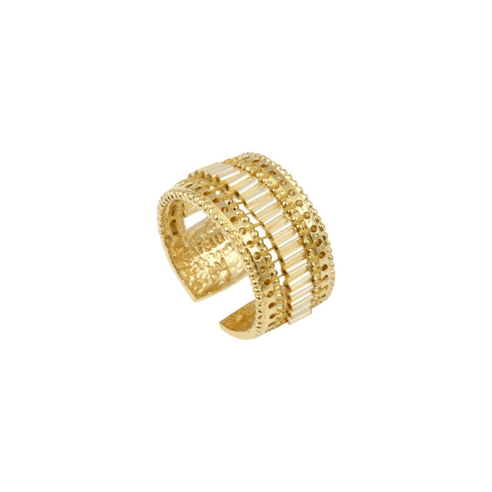 Alicudi Gold-Plated Metal and Japanese Seed Beads Adjustable Ring - Gold