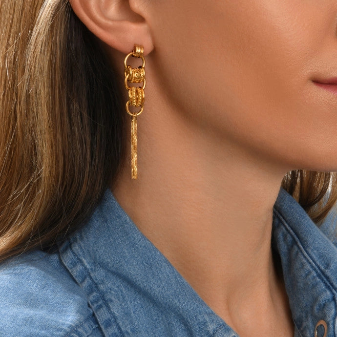 Alicudi Long Gold-Plated Metal Earrings With Stud Fastening