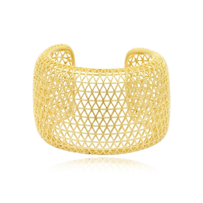 Betty Wide Cuff Bracelet In Gold-Plated Chiseled Metal - Gold