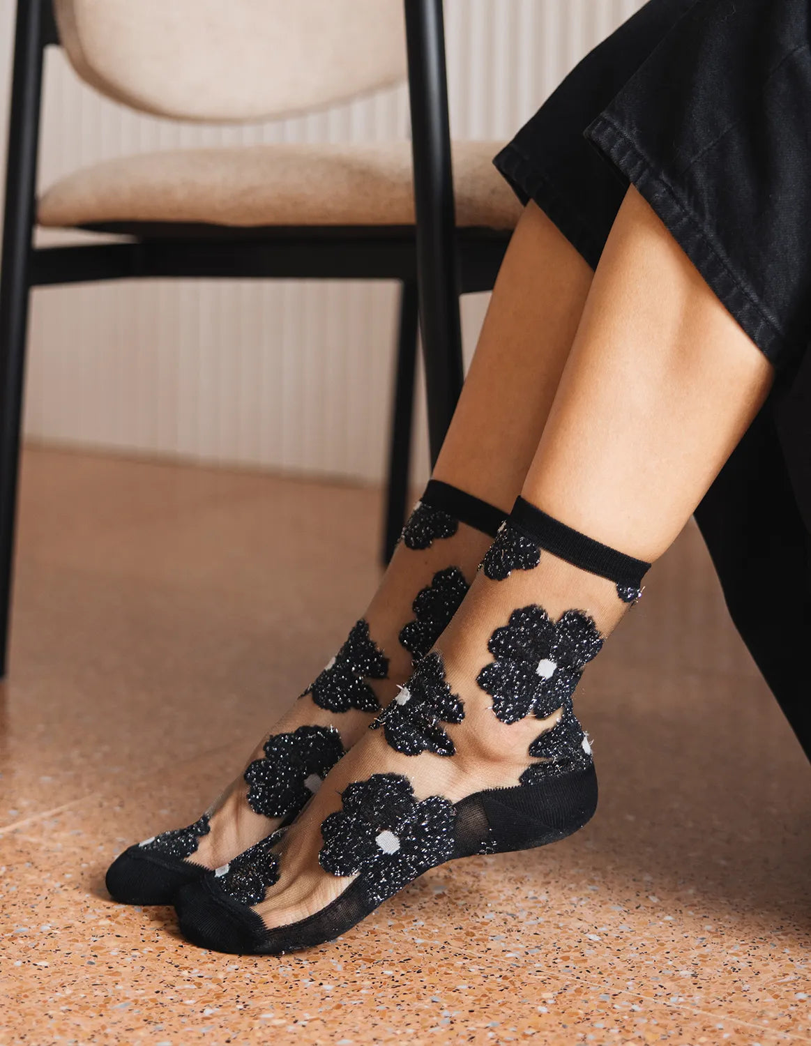 Sheer Floral Socks — Murano Silver